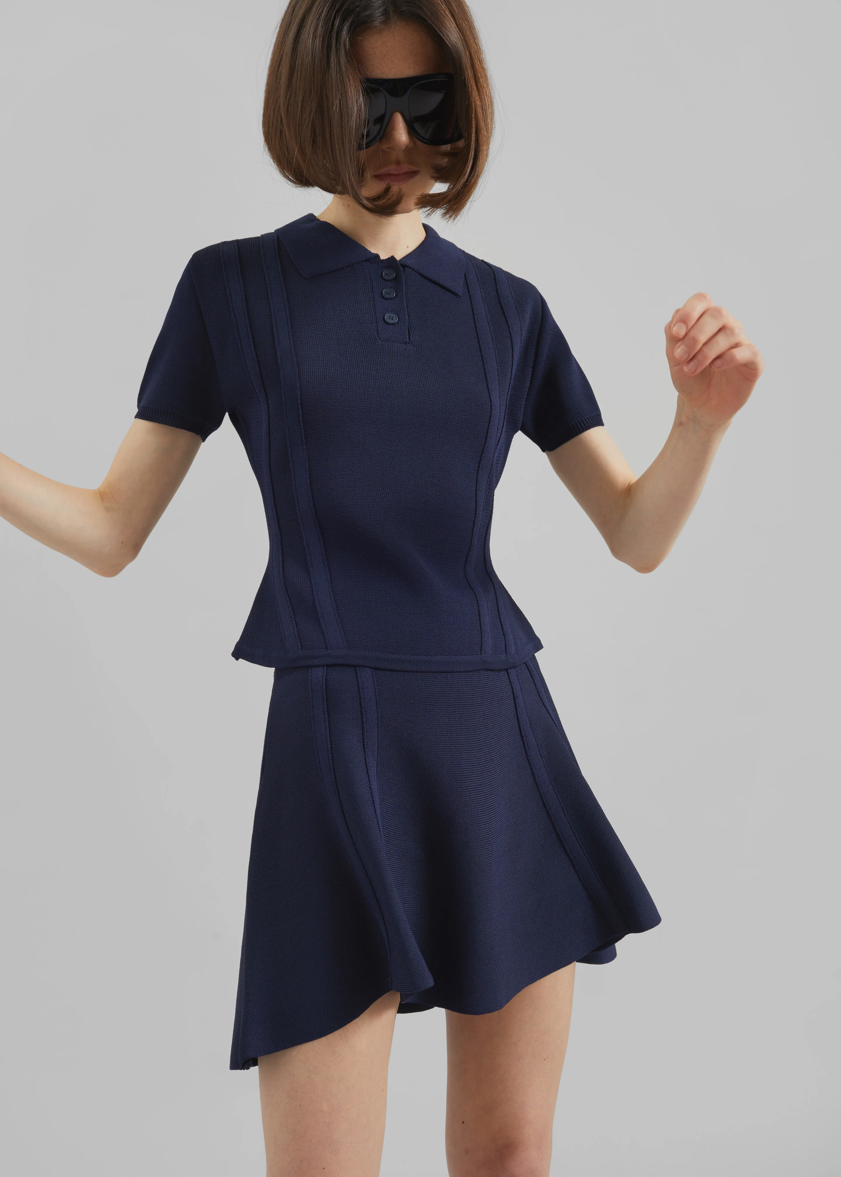 Kiama Cinched Knit Polo - Navy - Image 3
