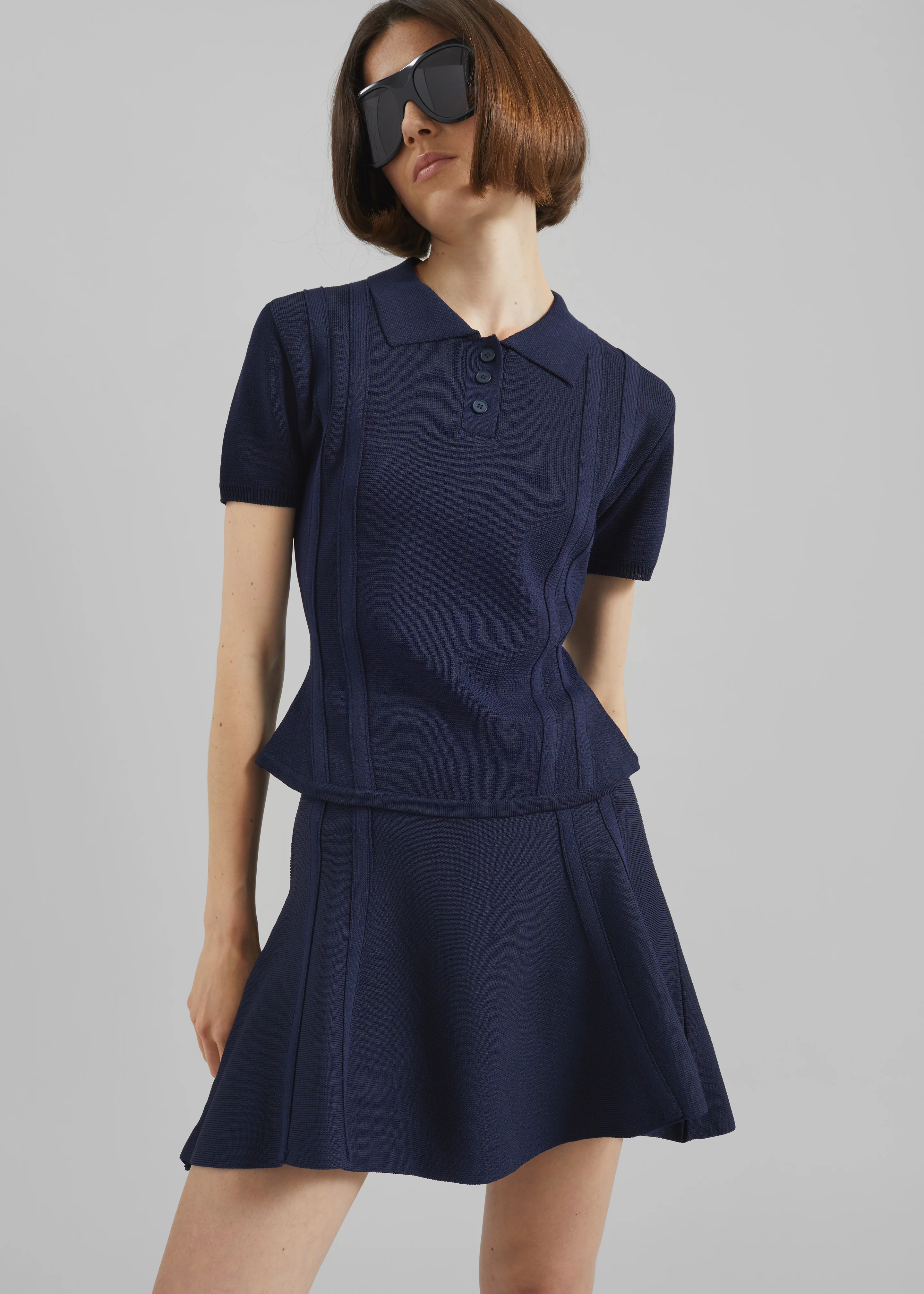 Kiama Cinched Knit Polo - Navy - Image 4