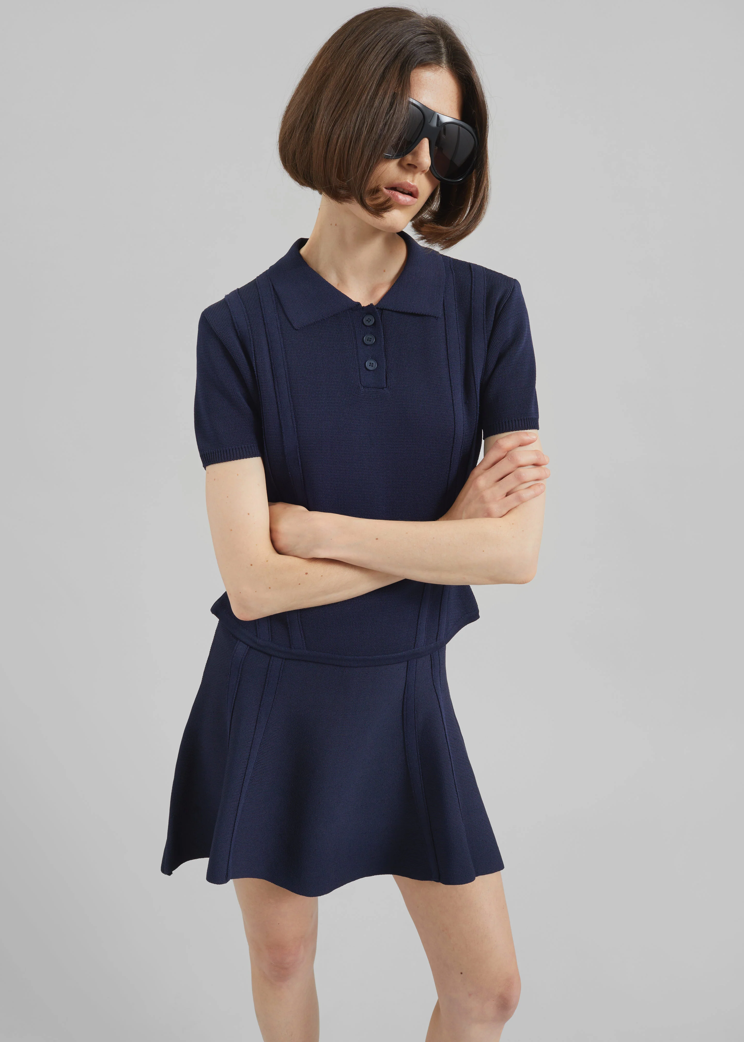 Kiama Cinched Knit Polo - Navy - Image 5