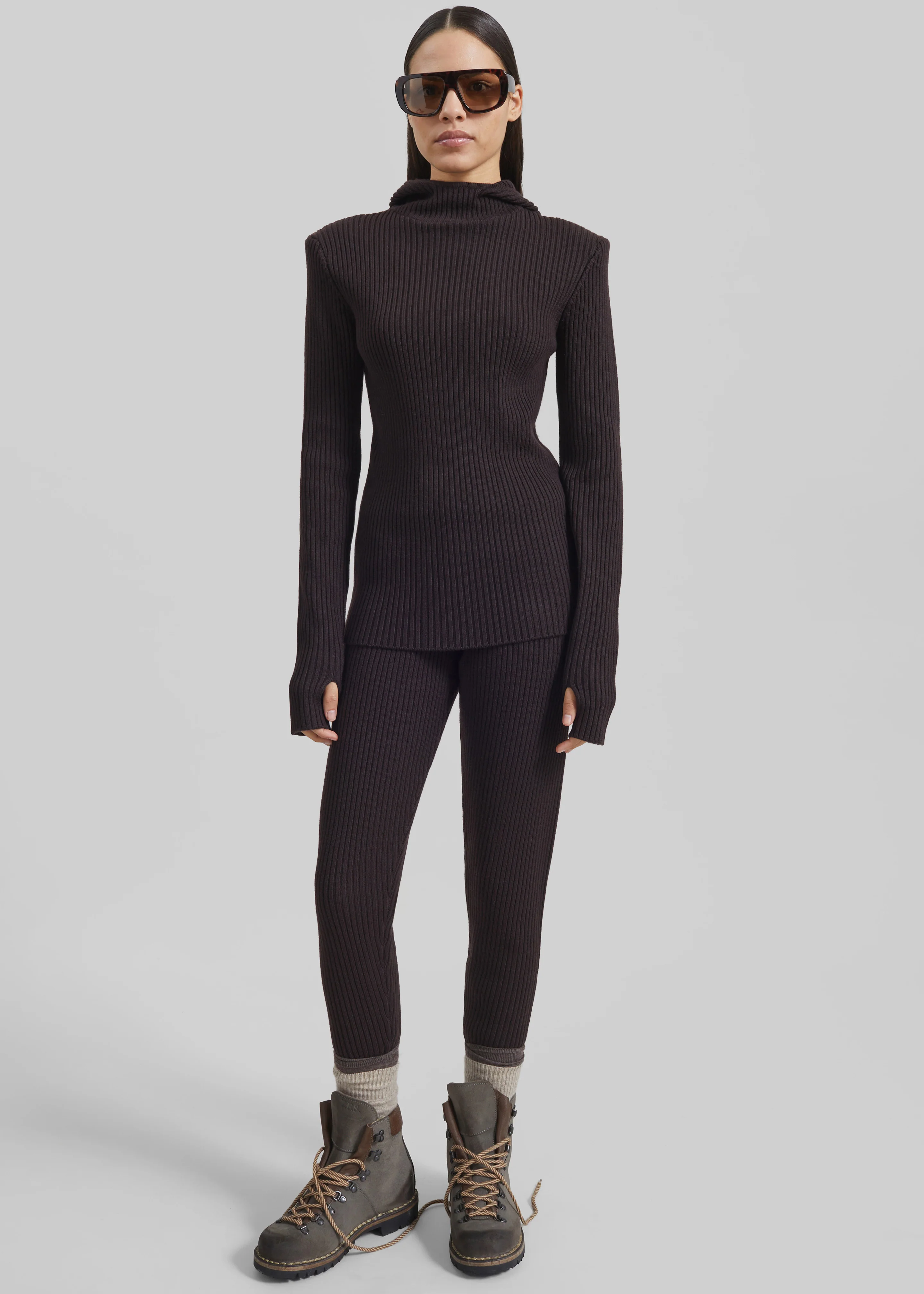 Larice Hooded Knit Top - Brown - Image 4