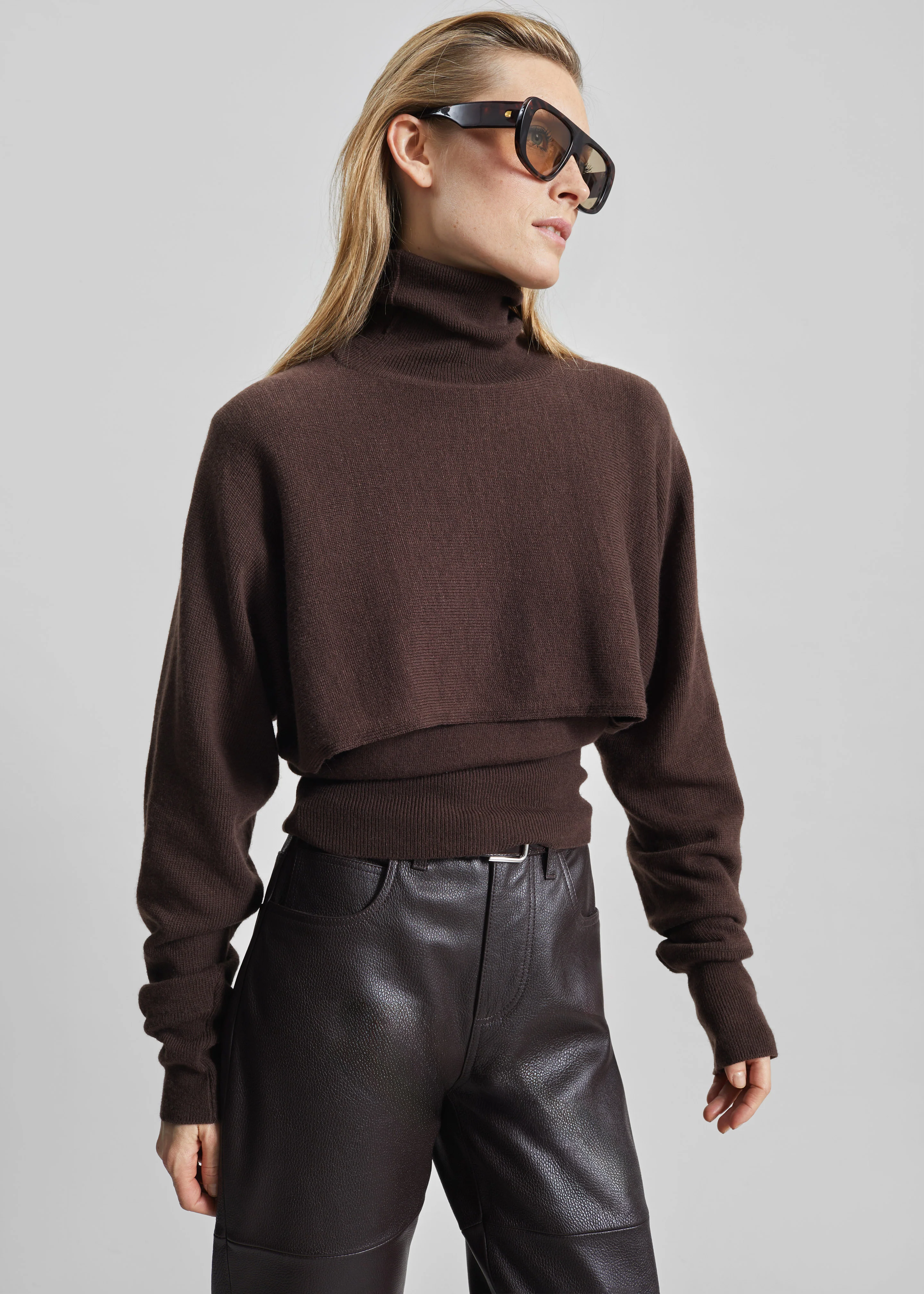 Lausanne Cashmere Detachable Layered Knit Set - Brown