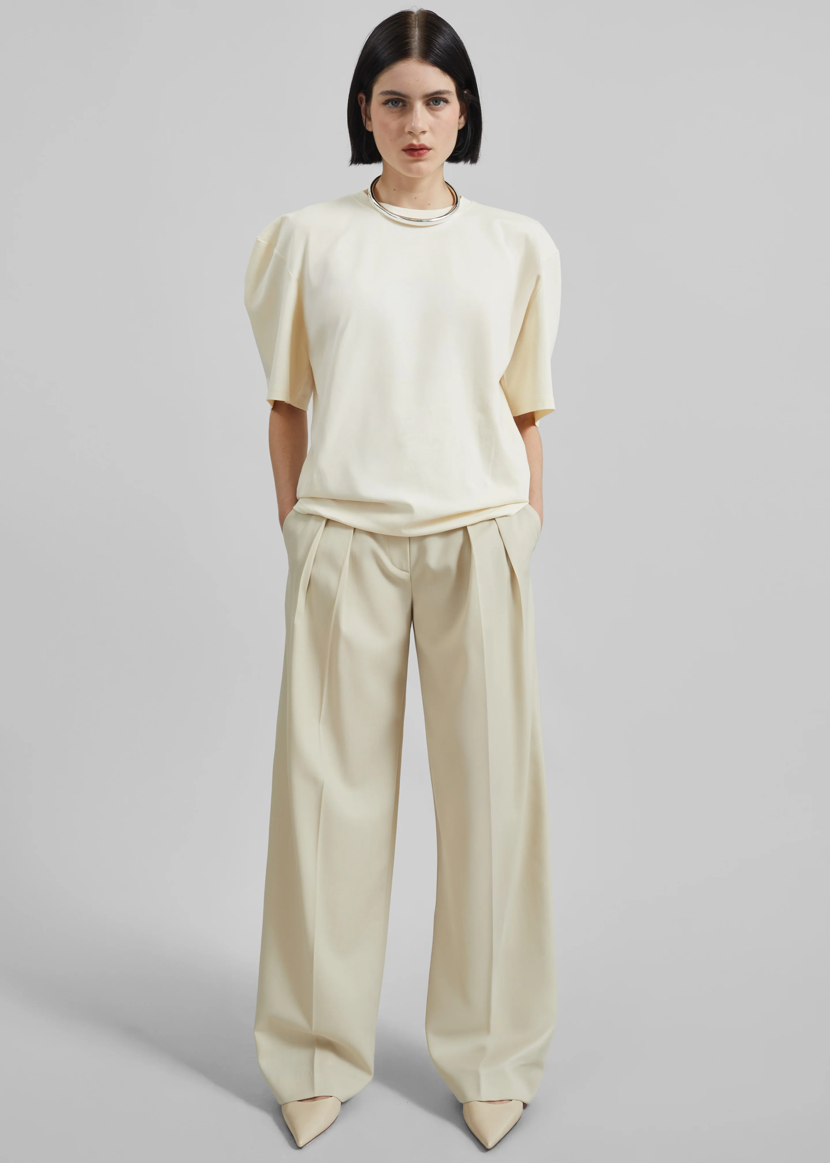 Laval Sculpted Sleeve T-Shirt - Cream