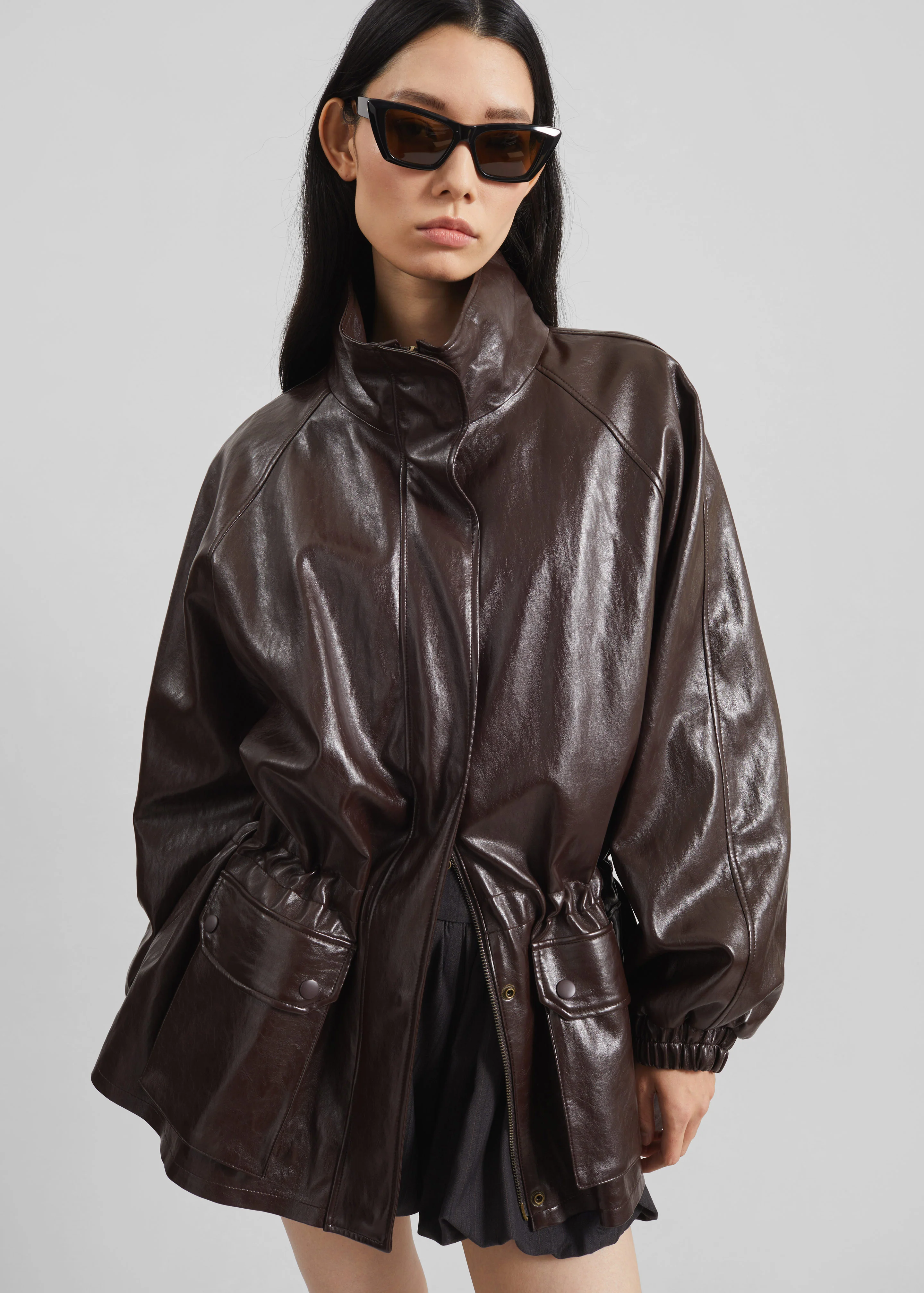Lommel Faux Leather Jacket - Brown