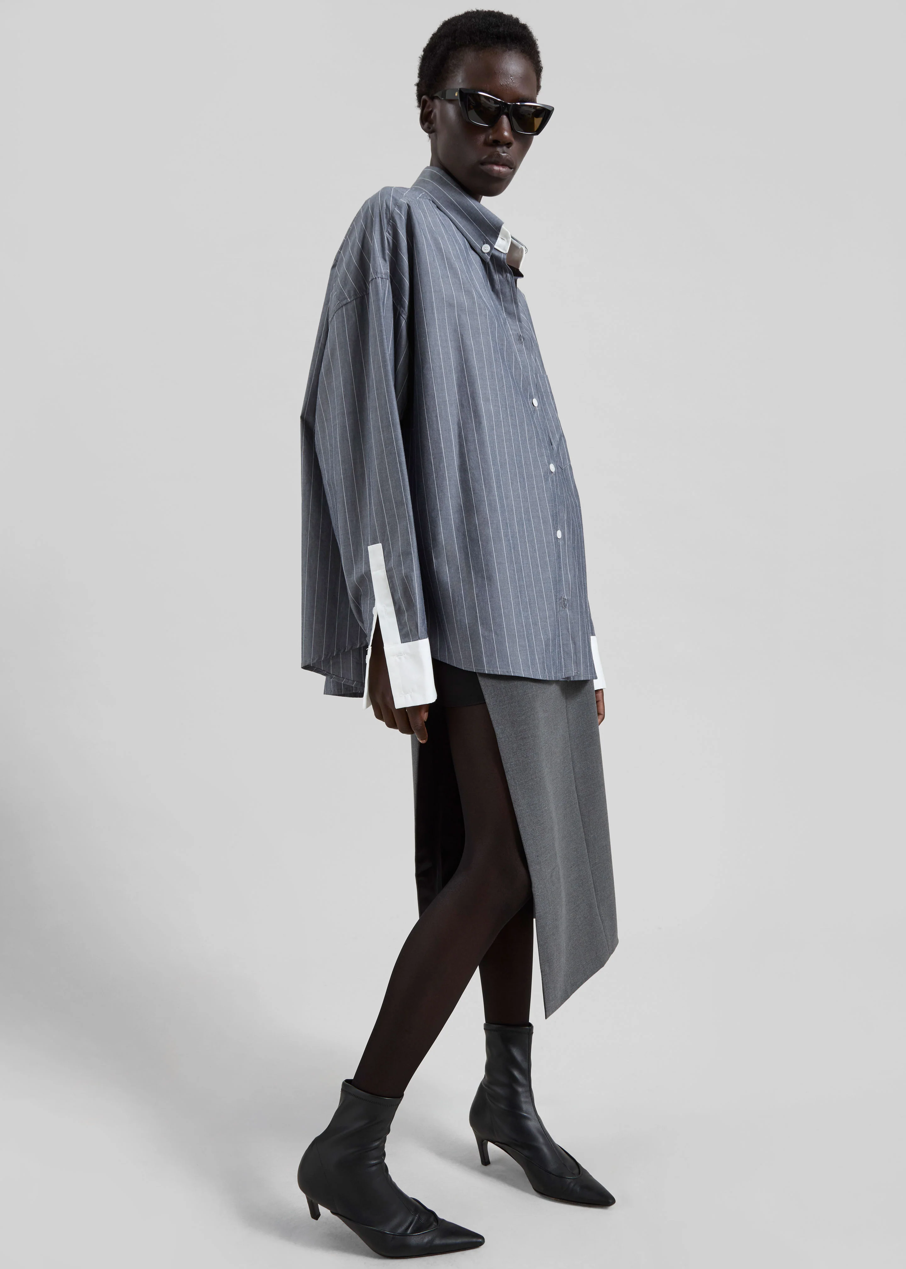 Lorna Shirt - Grey/White Pinstripe