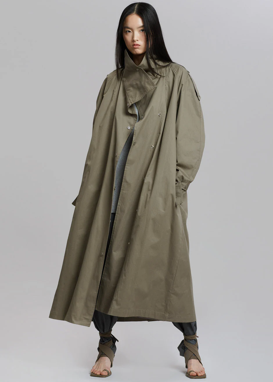 Lottie Wing Collar Trench Coat - Olive - Image 3