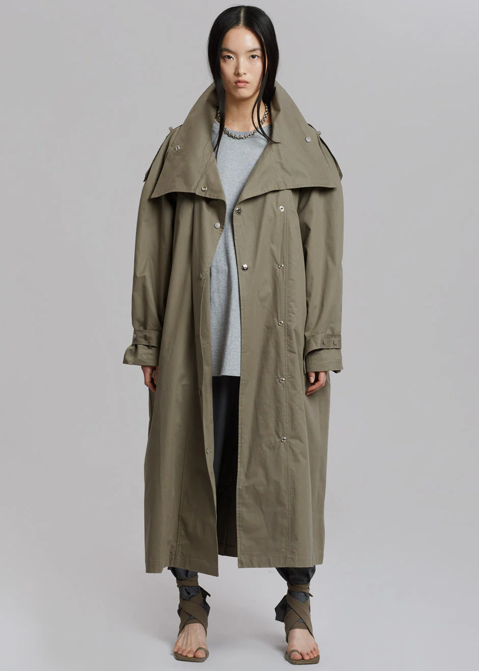 Lottie Wing Collar Trench Coat - Olive - Image 5