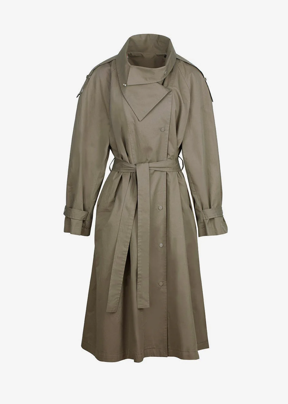 Lottie Wing Collar Trench Coat - Olive - Image 8