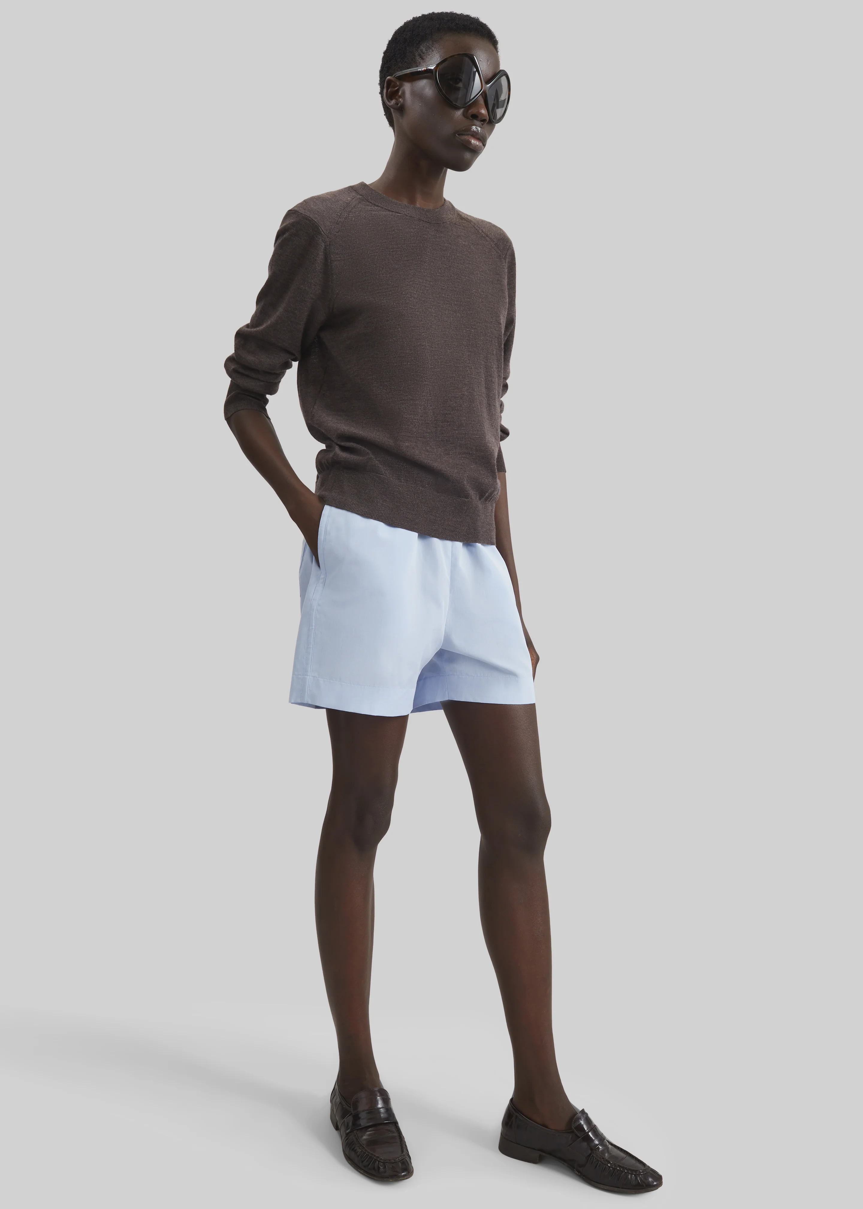 Loulou de Saison Ditto Fluid Cashmere Sweater - Brown Melange - Image 2