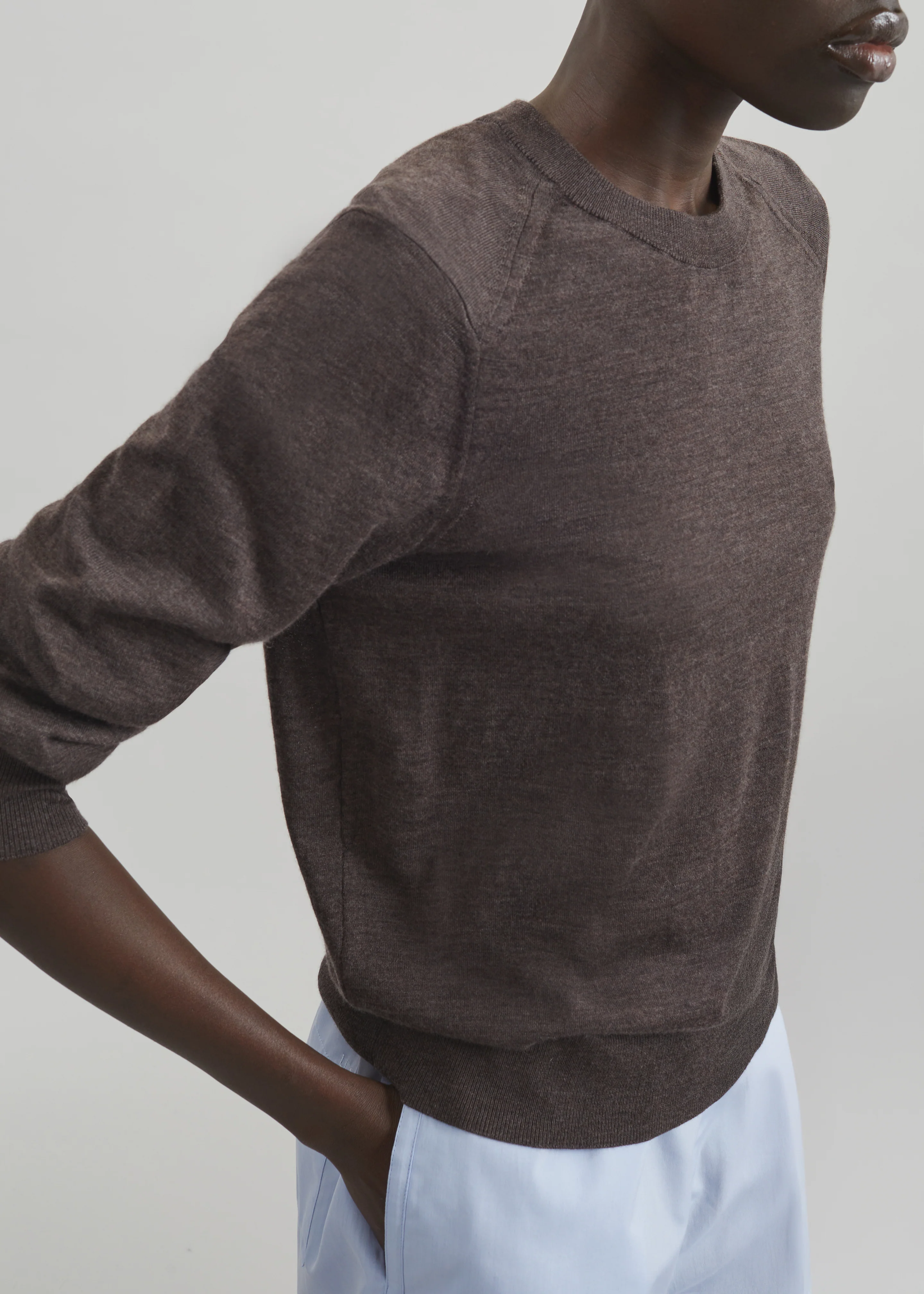 Loulou de Saison Ditto Fluid Cashmere Sweater - Brown Melange - Image 3