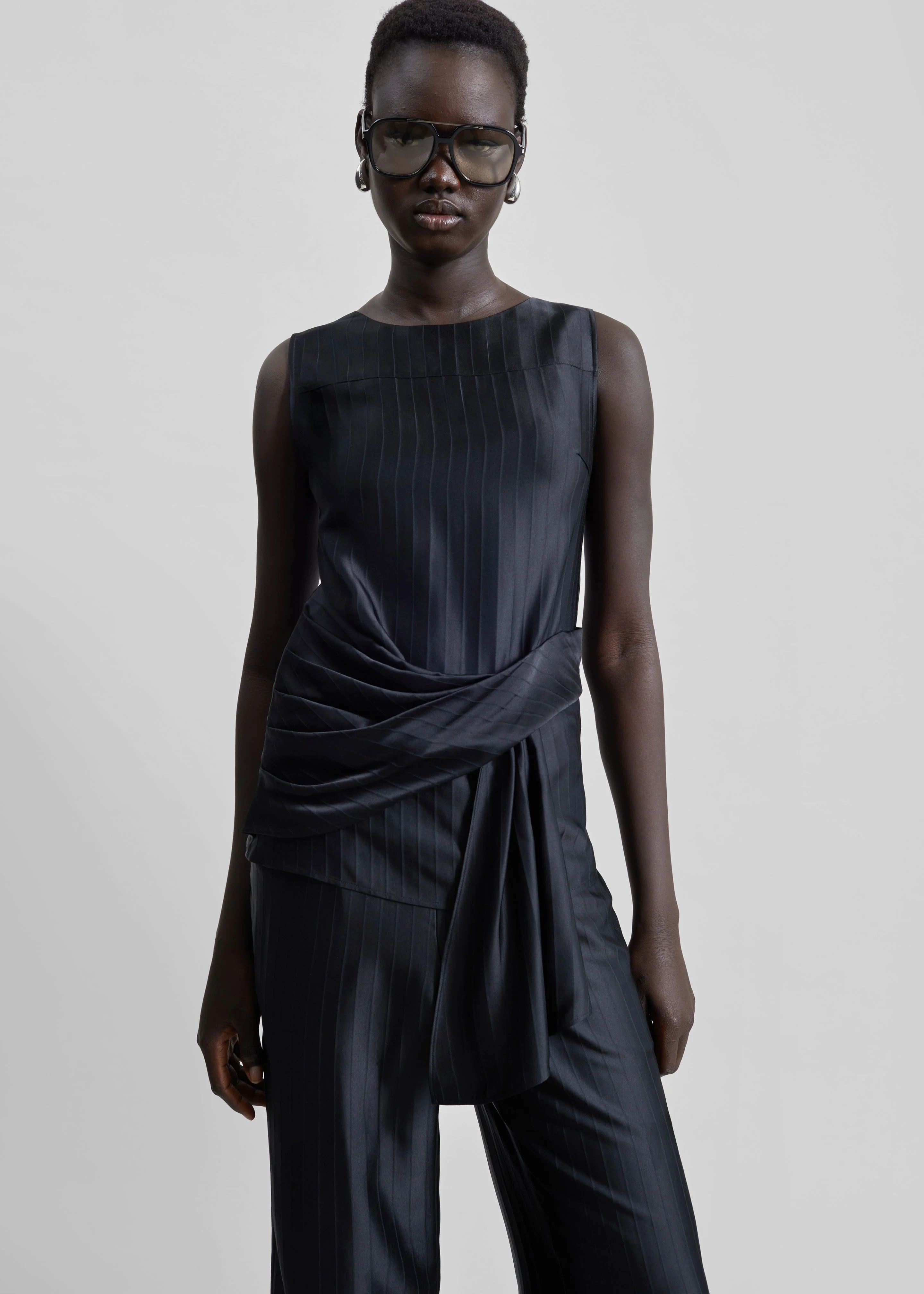 Loulou de Saison Fonda Draped Top - Black