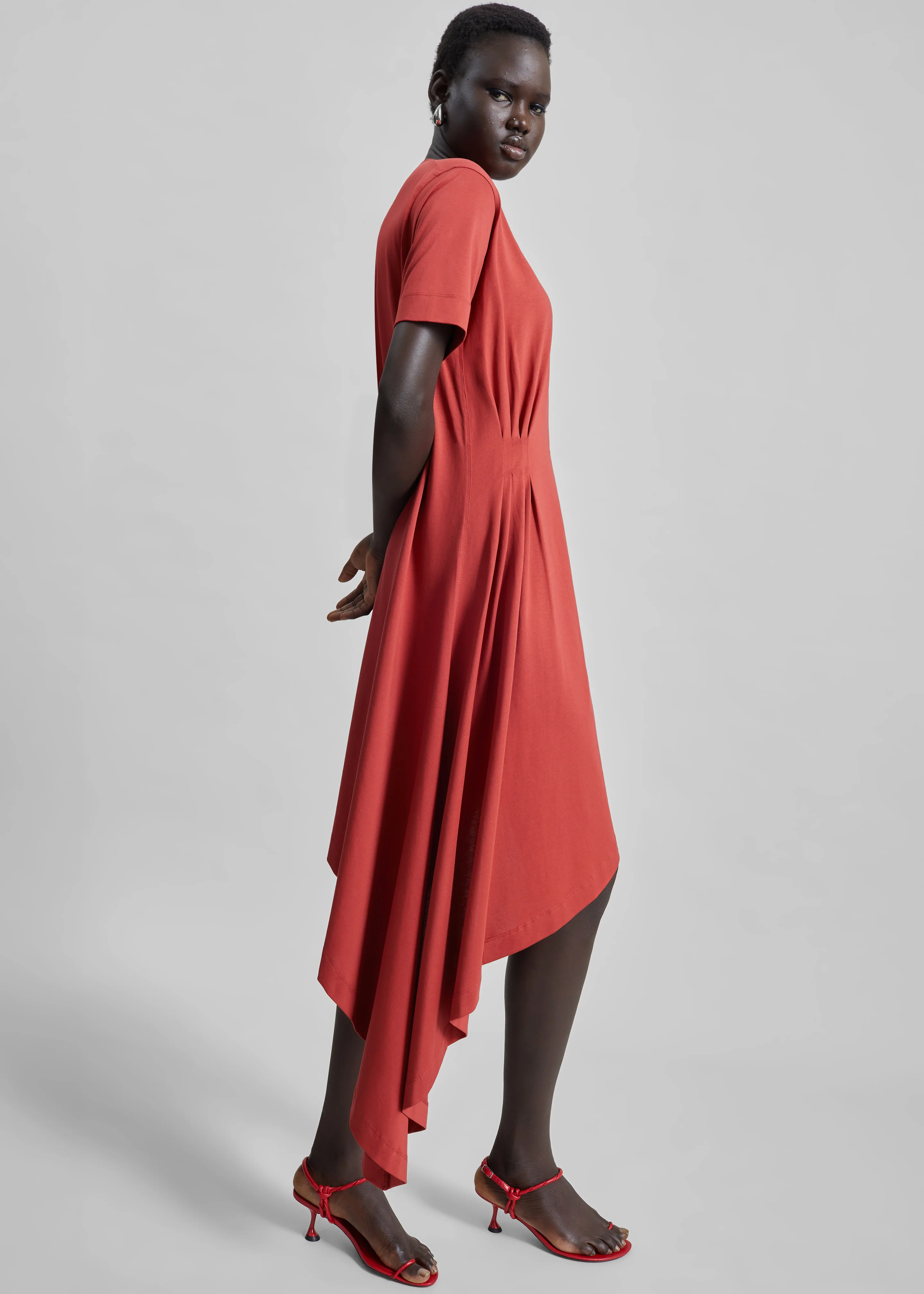 Loulou de Saison Igari Asymmetric T-Shirt Dress - Red