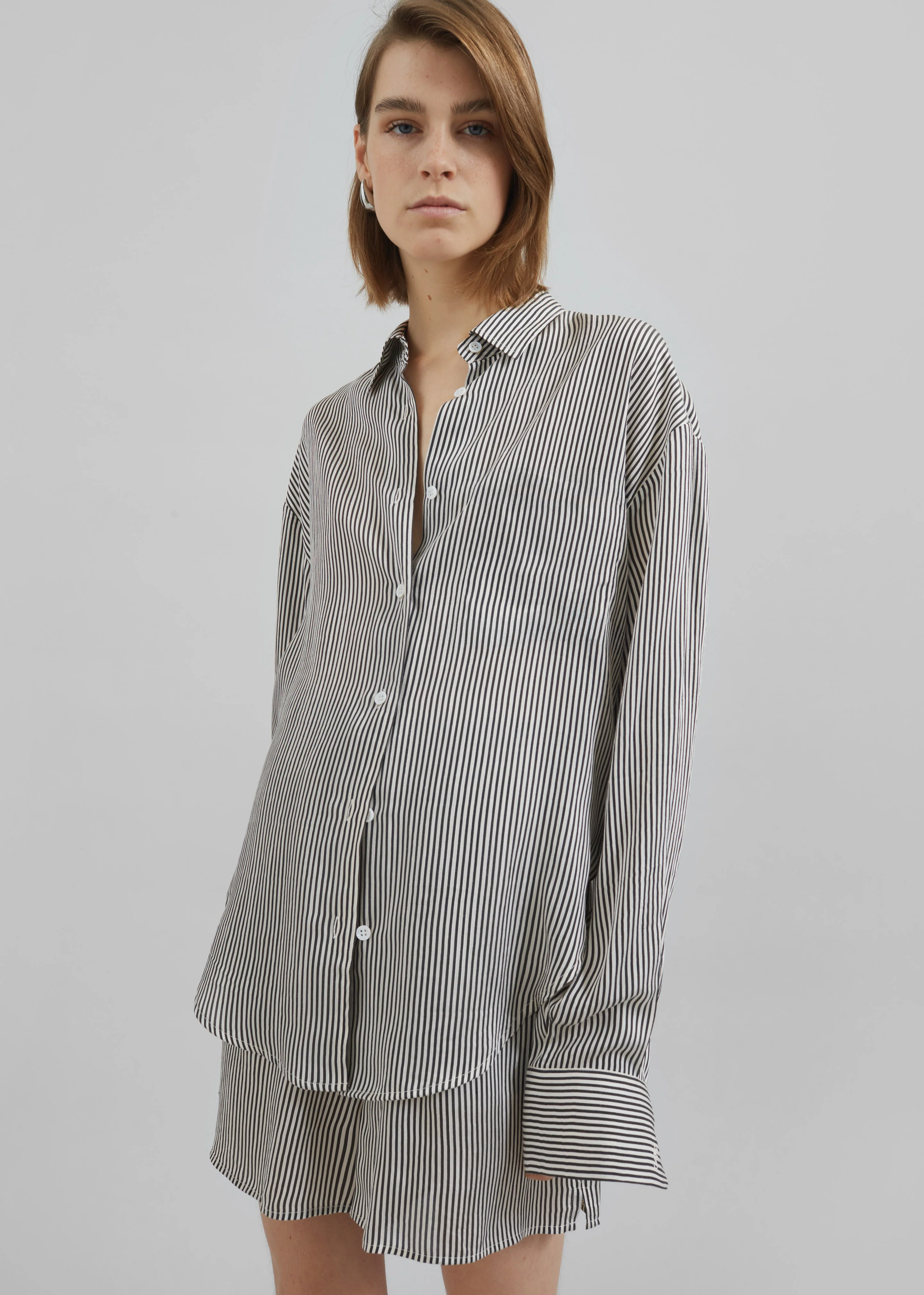 Lui Striped Silk Shirt - Black/White Stripe - Image 5