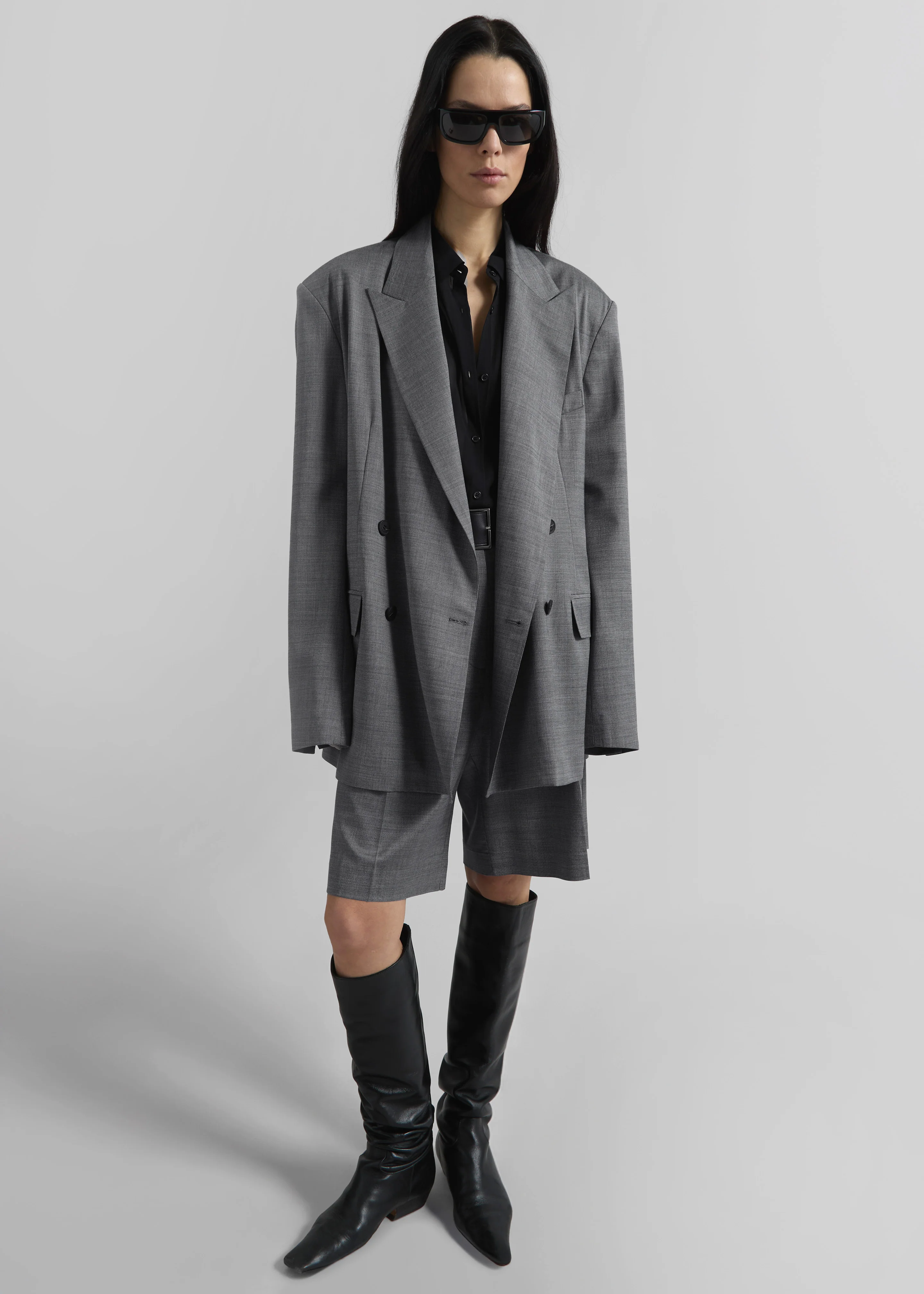 Marfa Pleated Bermuda Shorts - Grey Melange