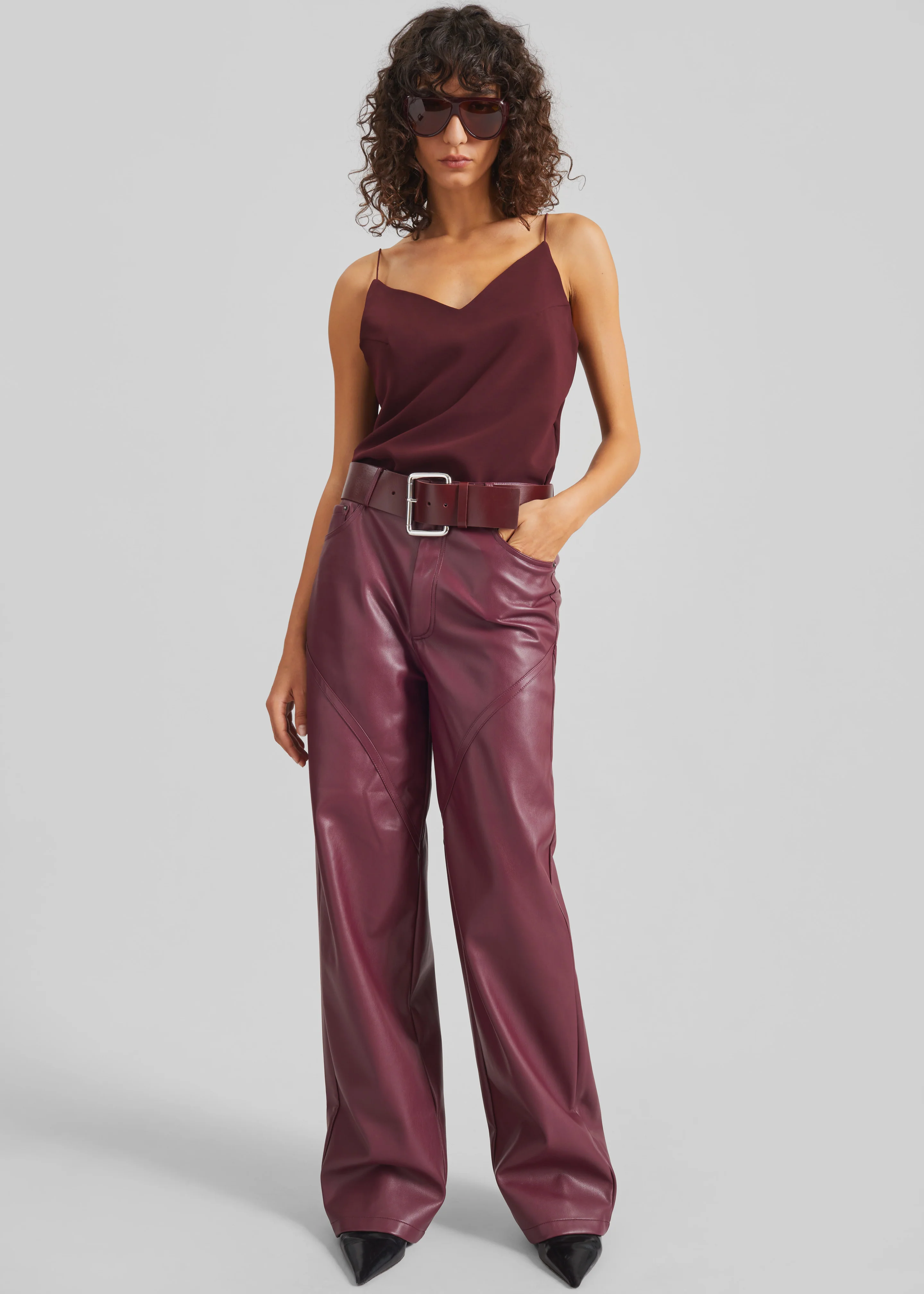 Marty Leather Belt - Burgundy/Silver - Image 4