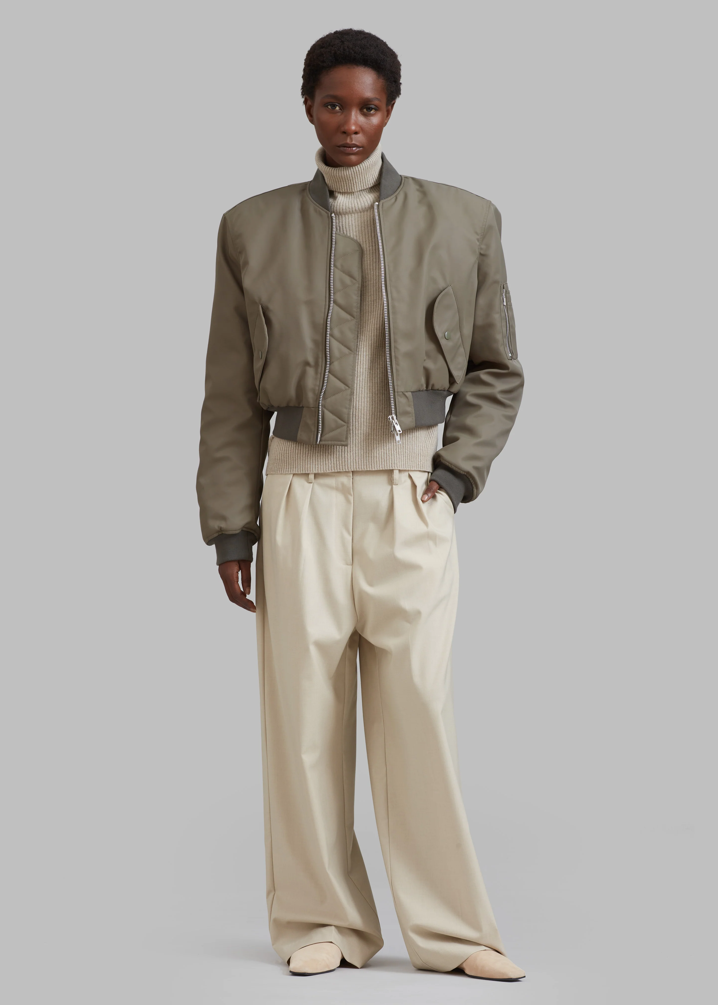 Mati Cropped Padded Bomber - Olive - Image 10