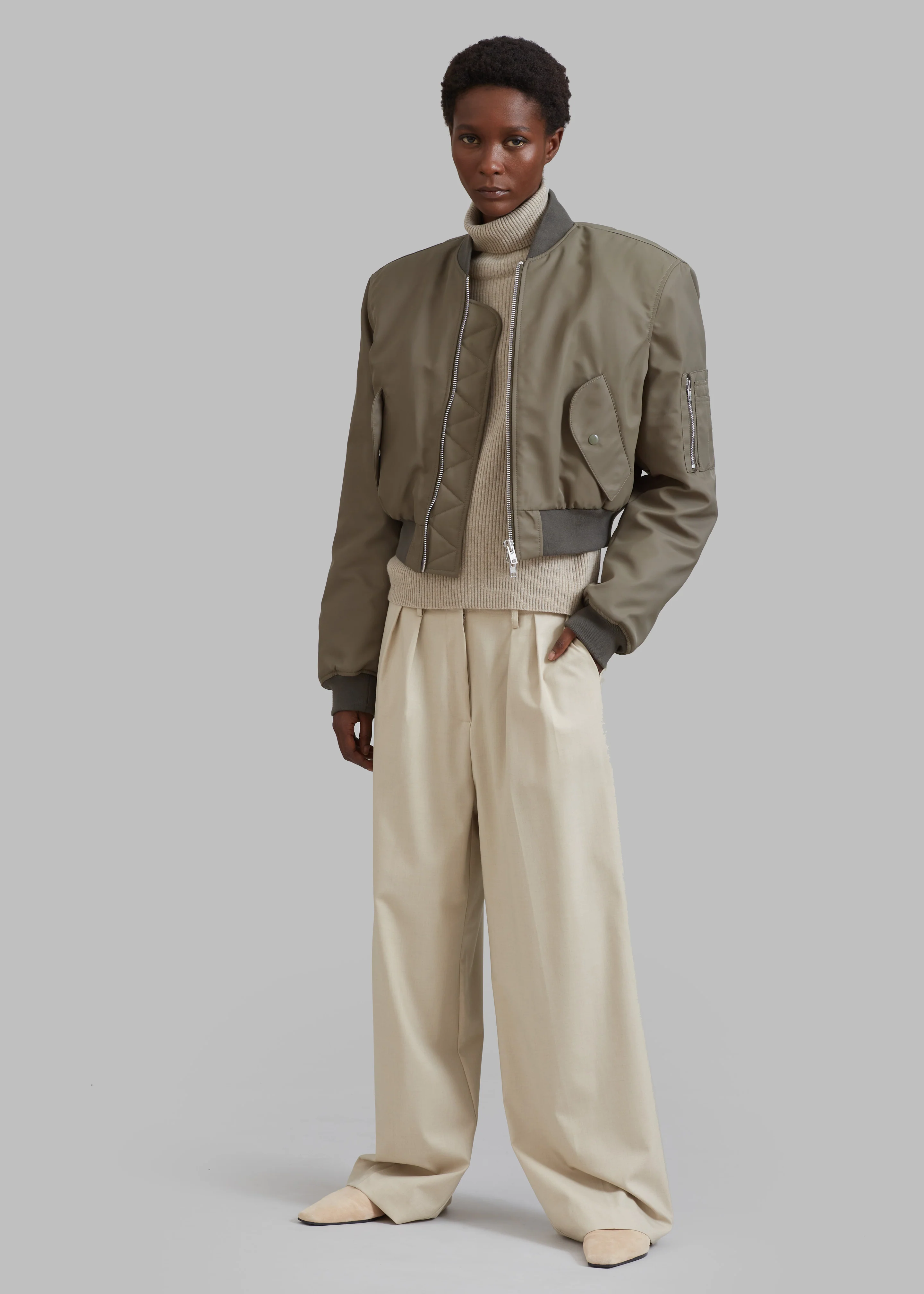 Mati Cropped Padded Bomber - Olive - Image 8