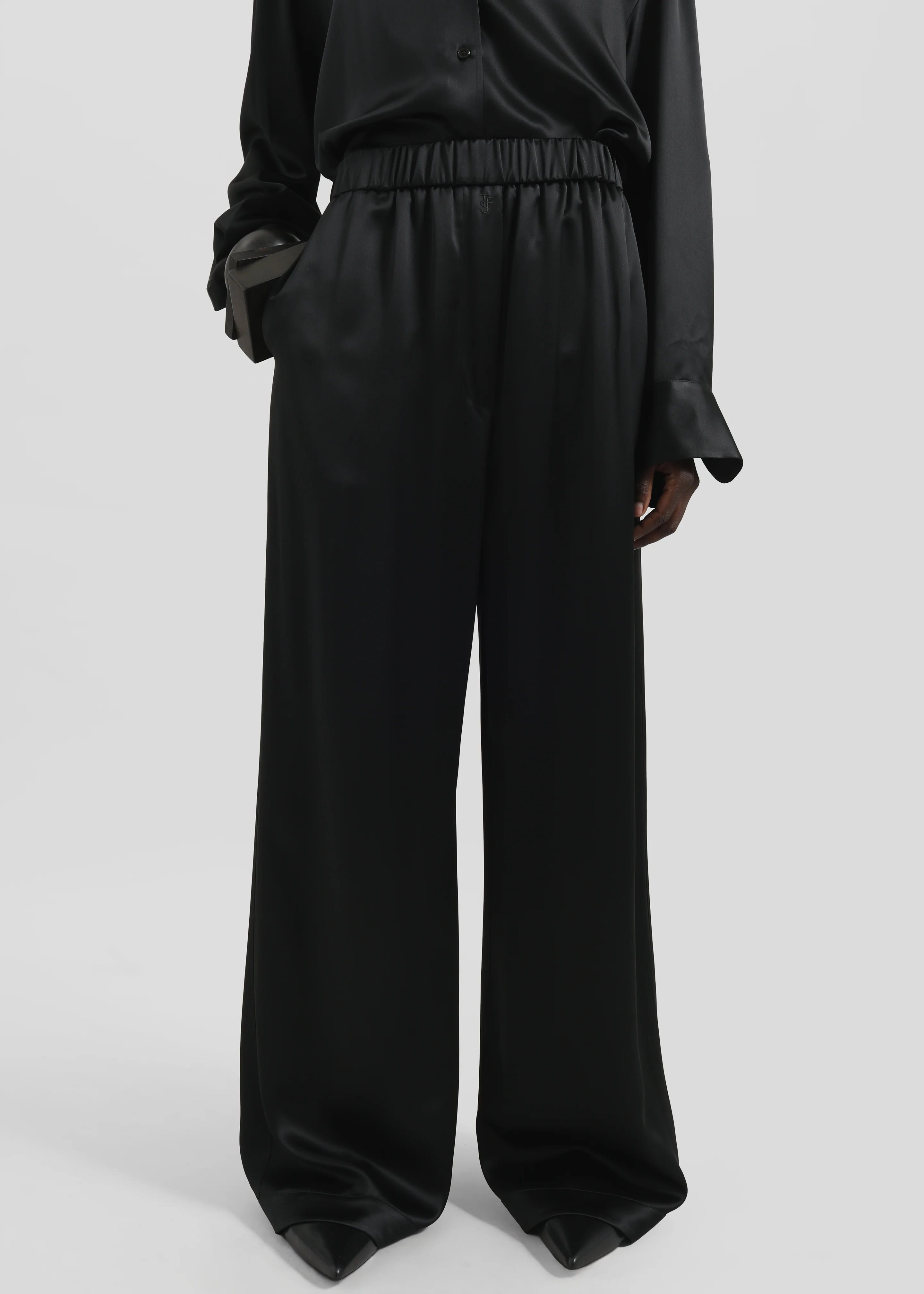 Mirca Satin Elastic Pants - Black
