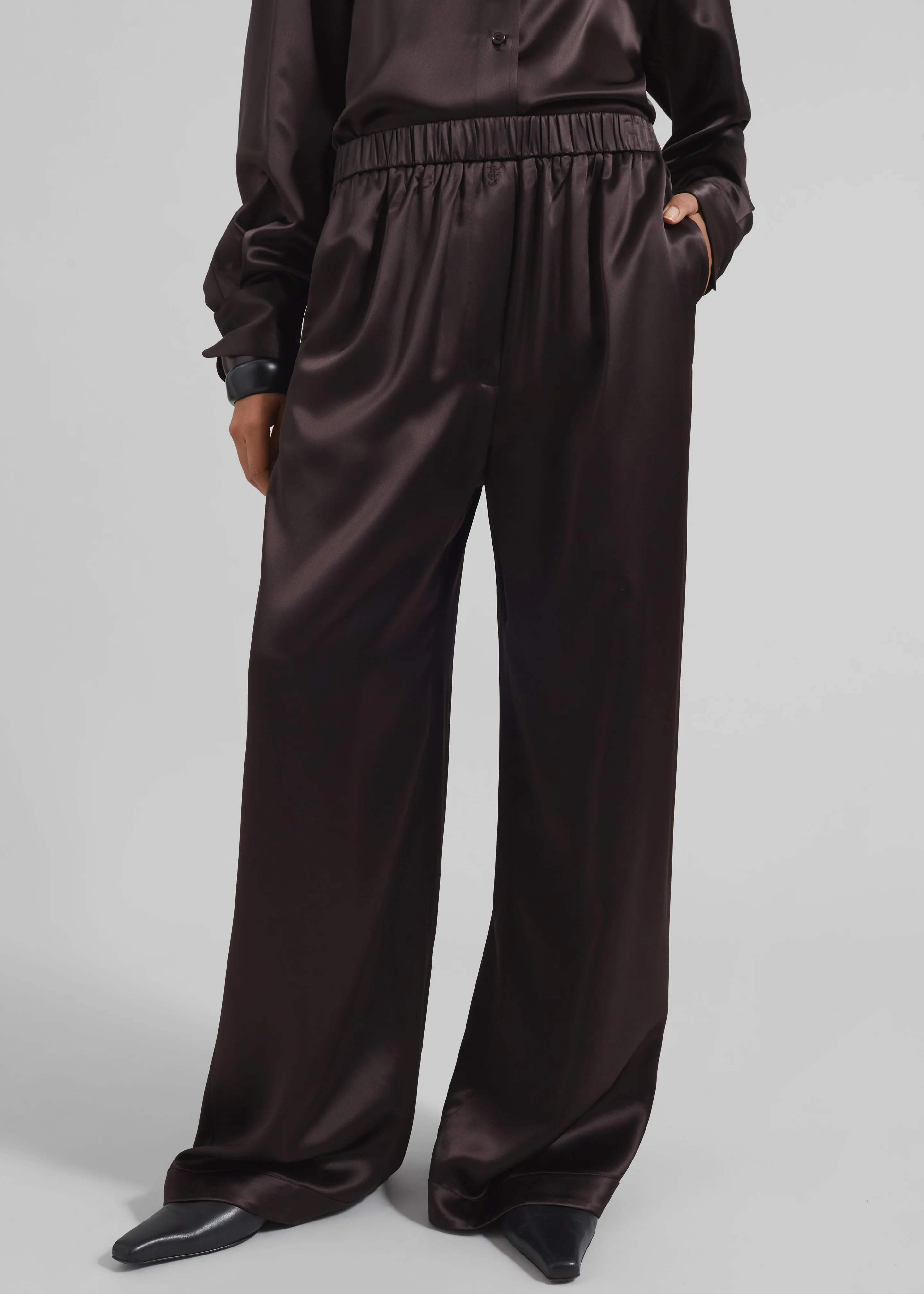 Mirca Satin Elastic Pants - Brown
