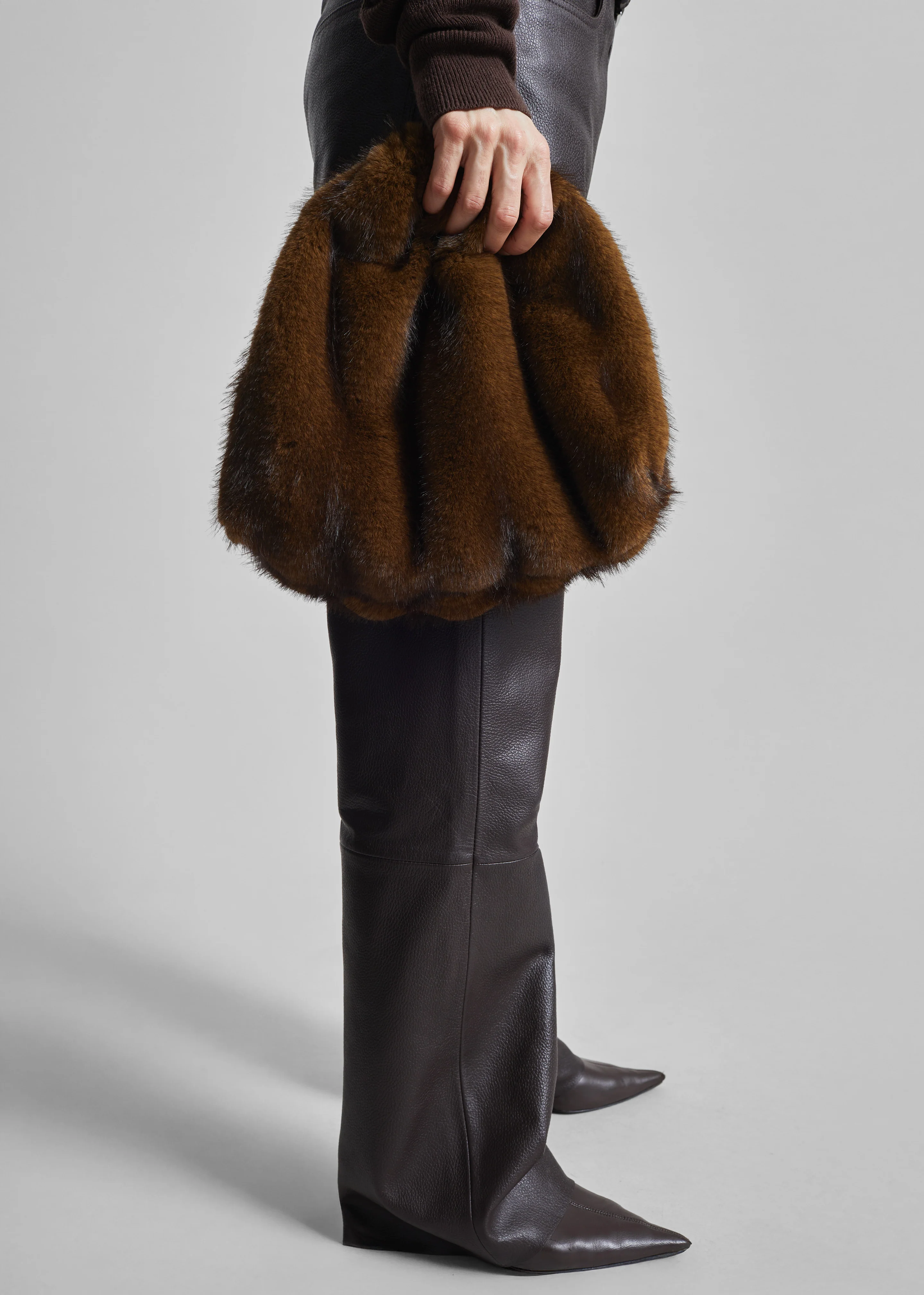 Morgan Faux Fur Small Pouch - Brown - Image 4