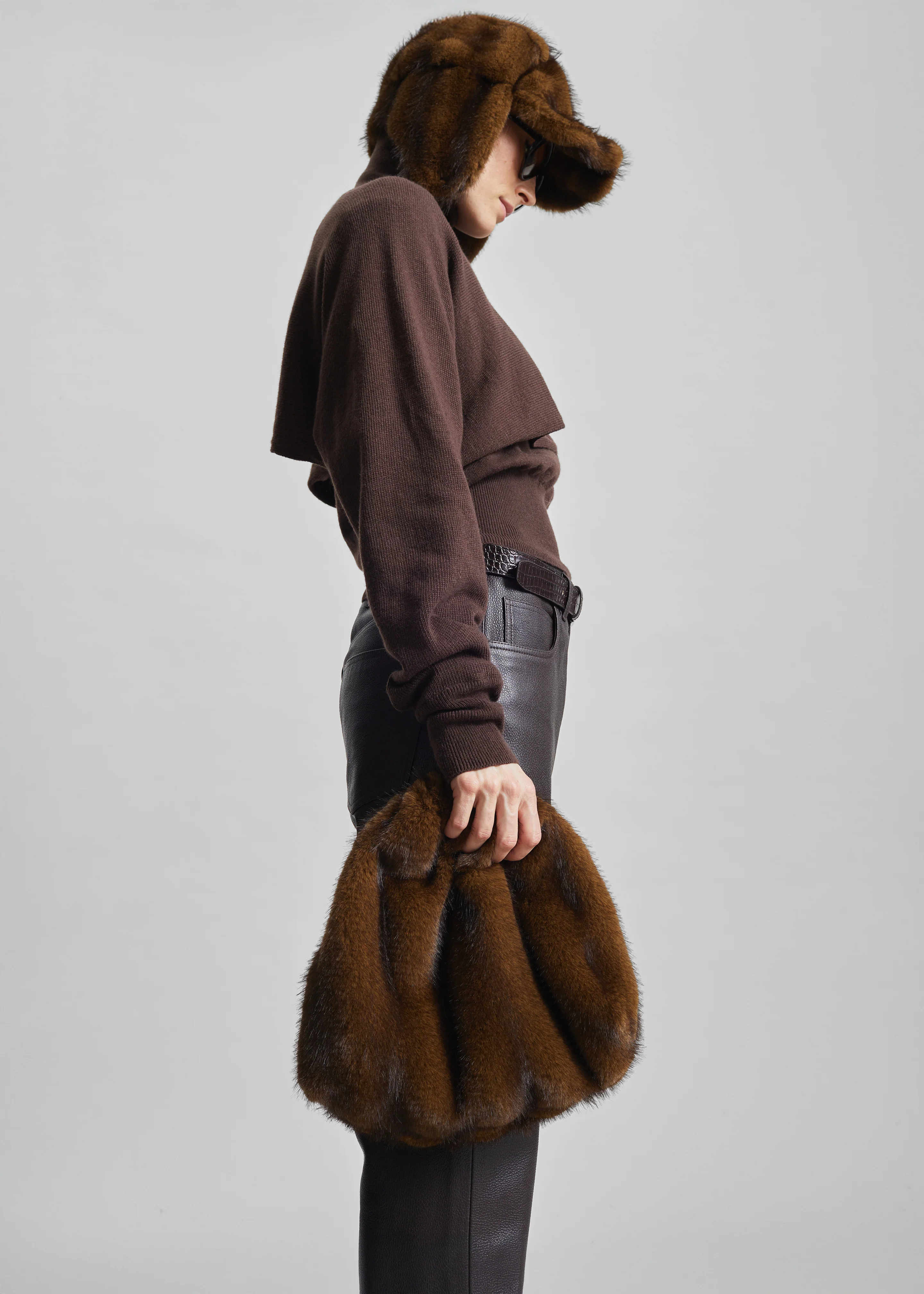Morgan Faux Fur Small Pouch - Brown - Image 5