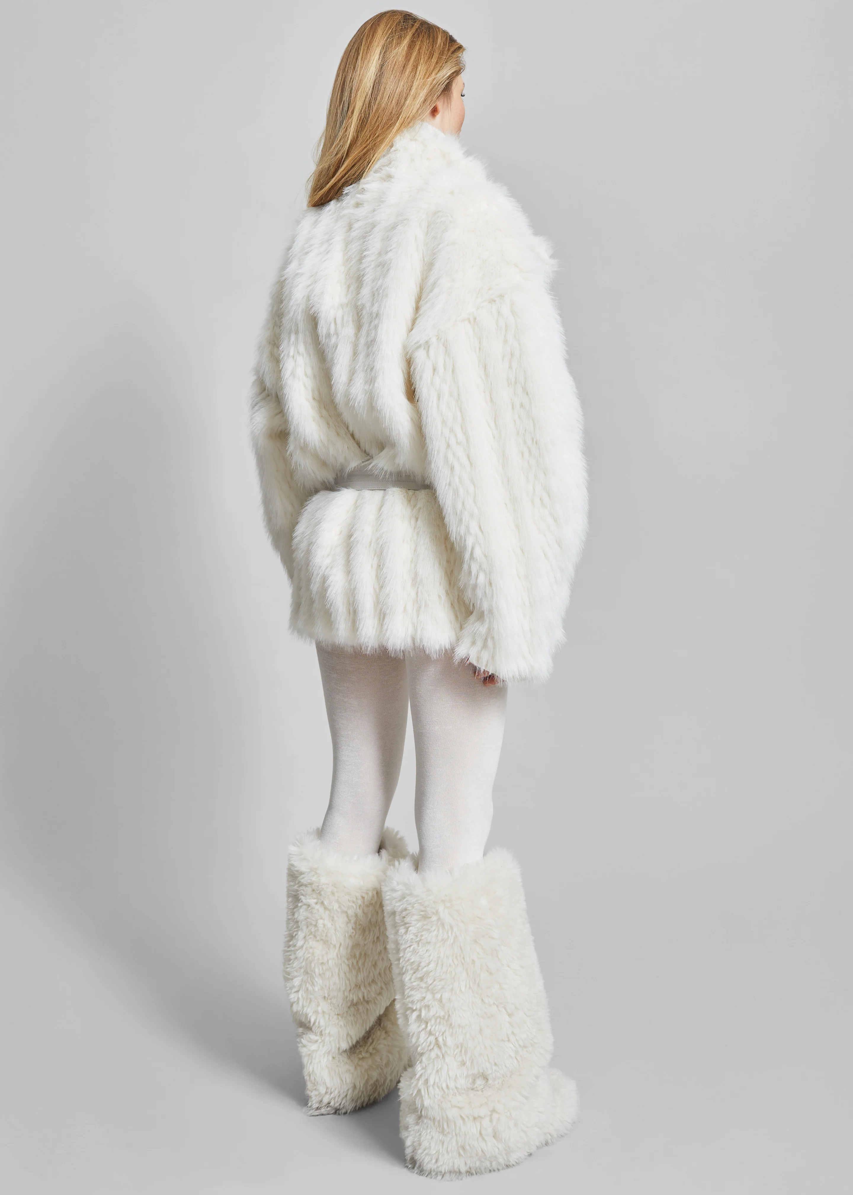 Mortisa Faux Fur Belted Short Coat - Off White - Image 10
