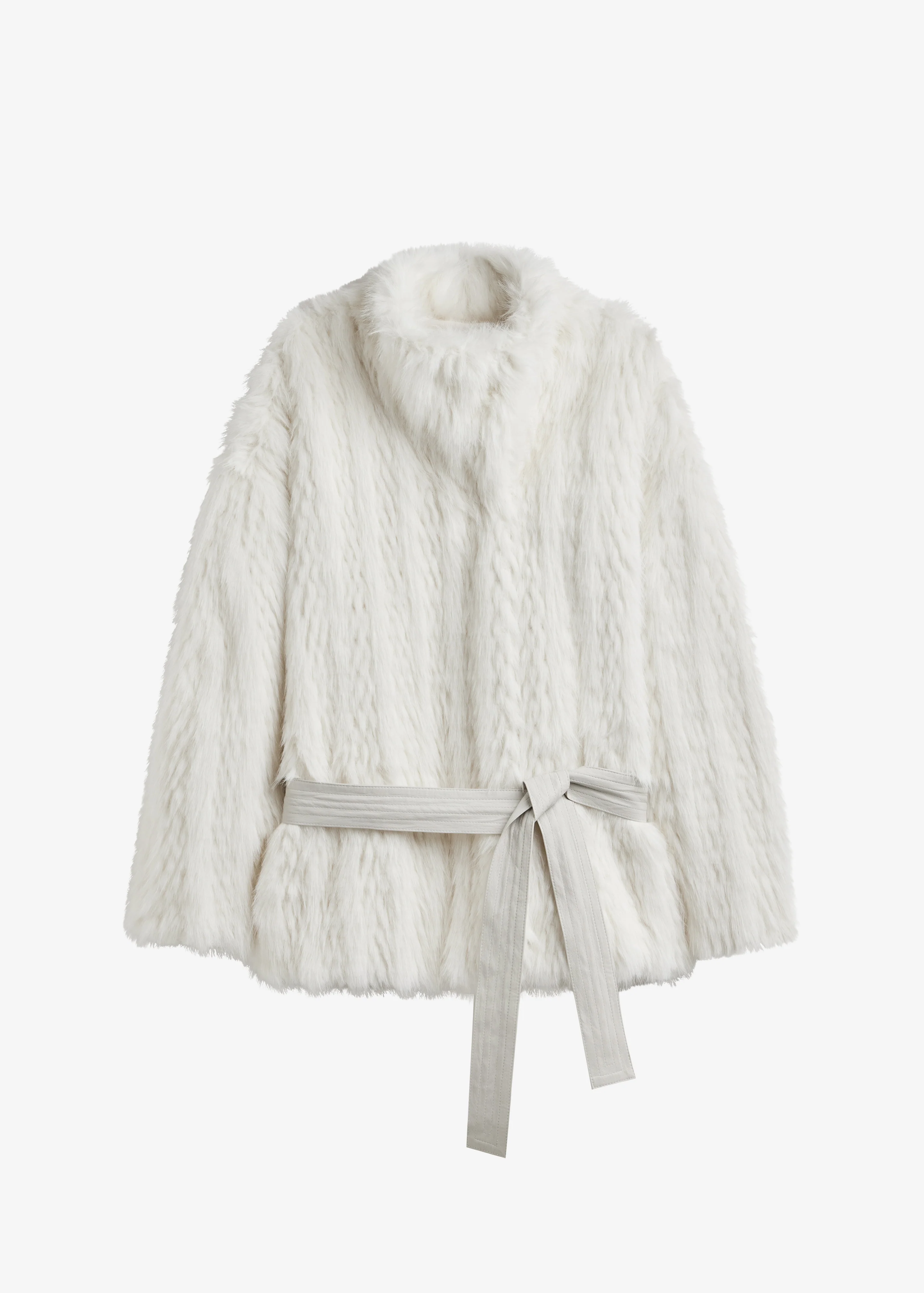 Mortisa Faux Fur Belted Short Coat - Off White - Image 11