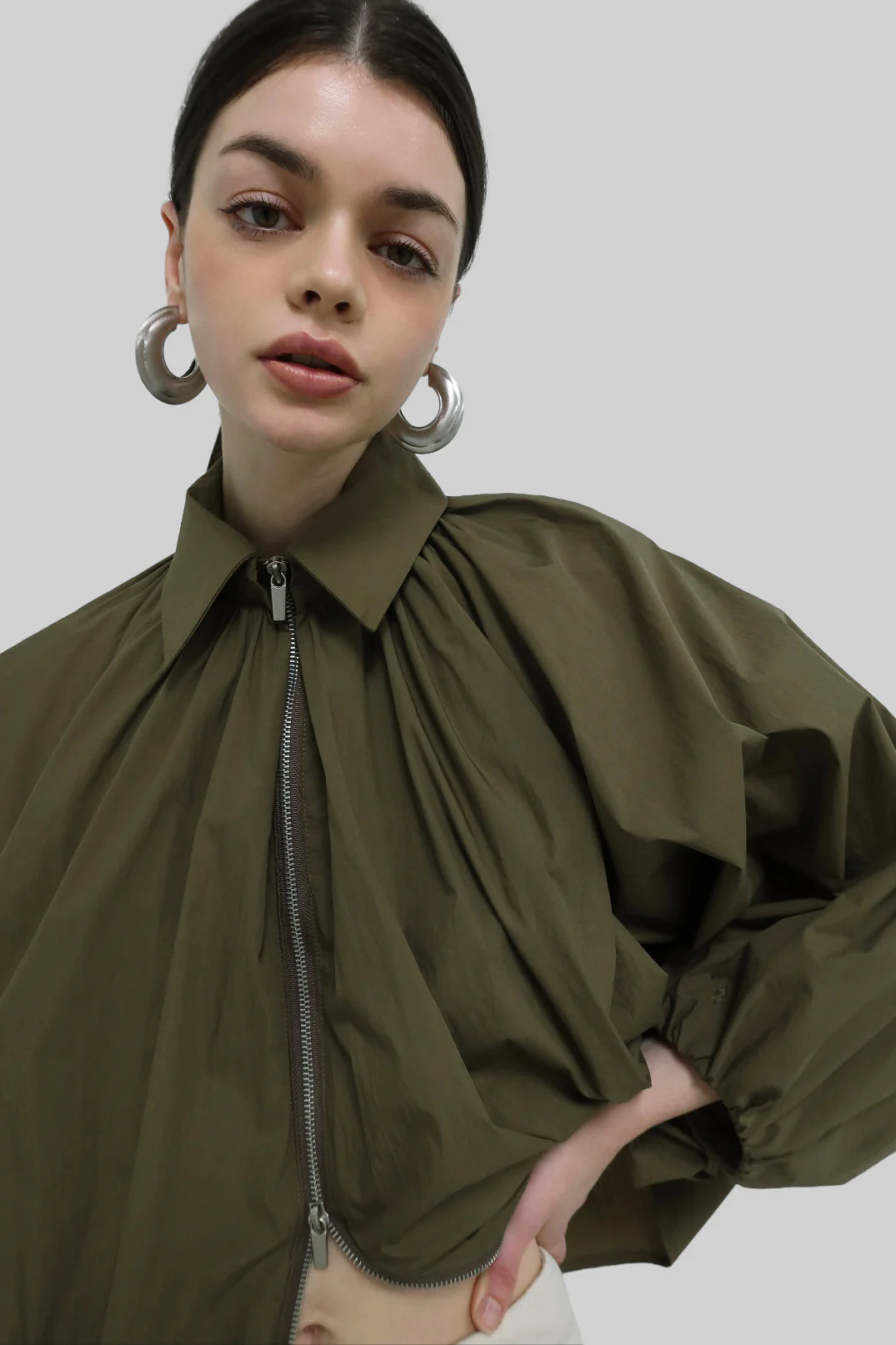 Murray Batwing Sleeve Balloon Jacket - Olive Brown - Image 2