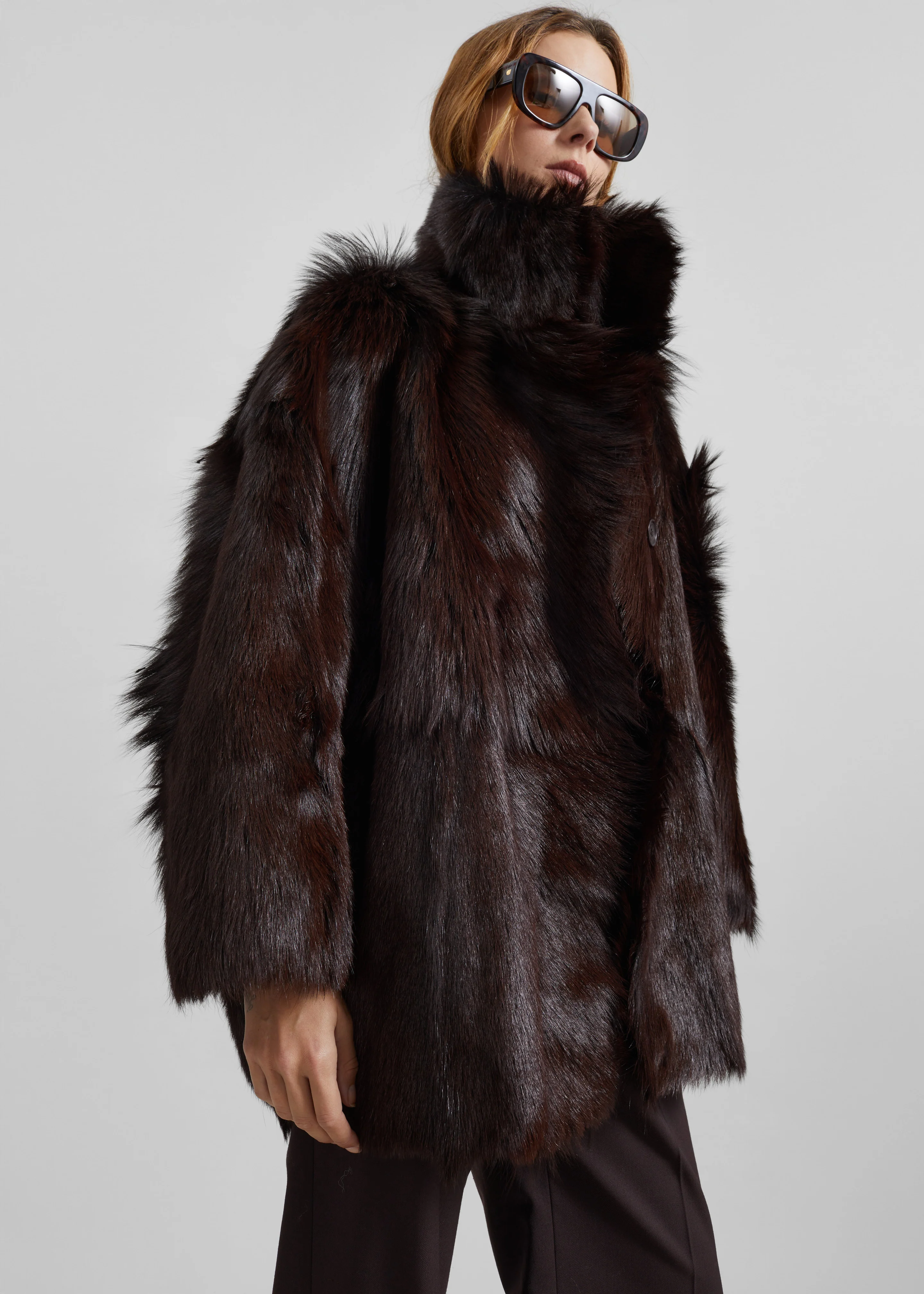 Nerola Funnel Neck Fur Coat - Plum - Image 5