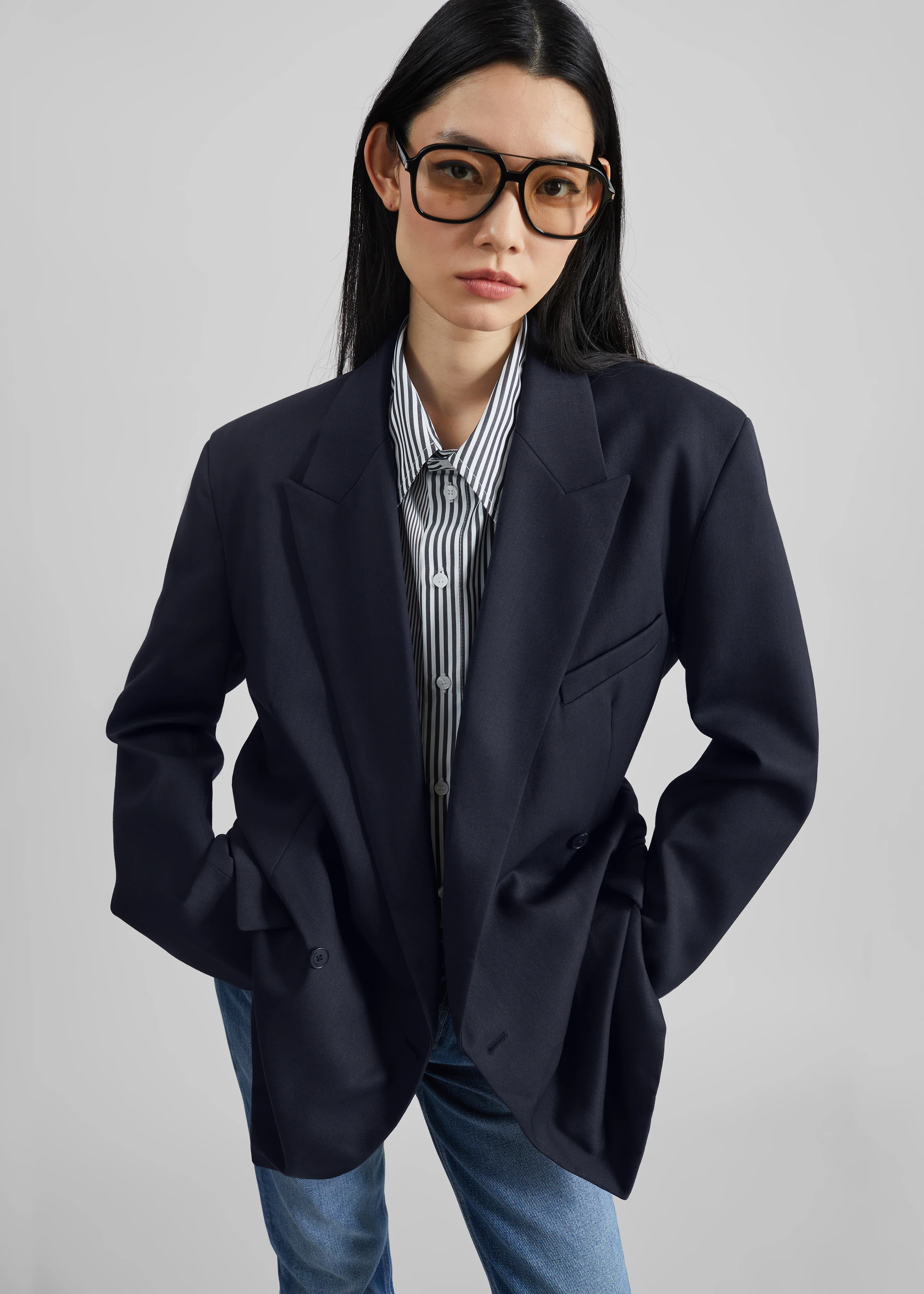 Newark Double Breasted Blazer - Navy - Image 8