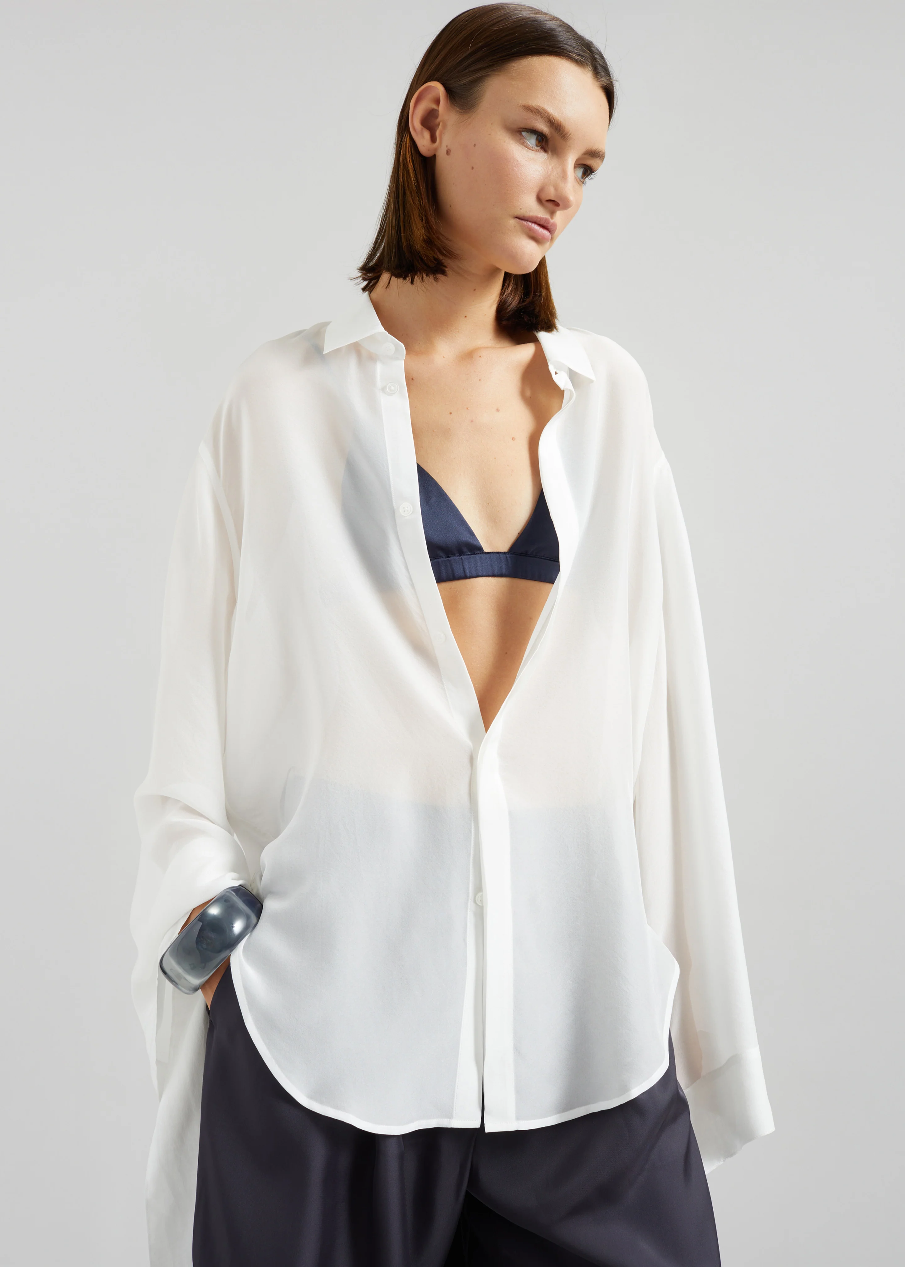 Nina Silk Bralette - Navy - Image 3