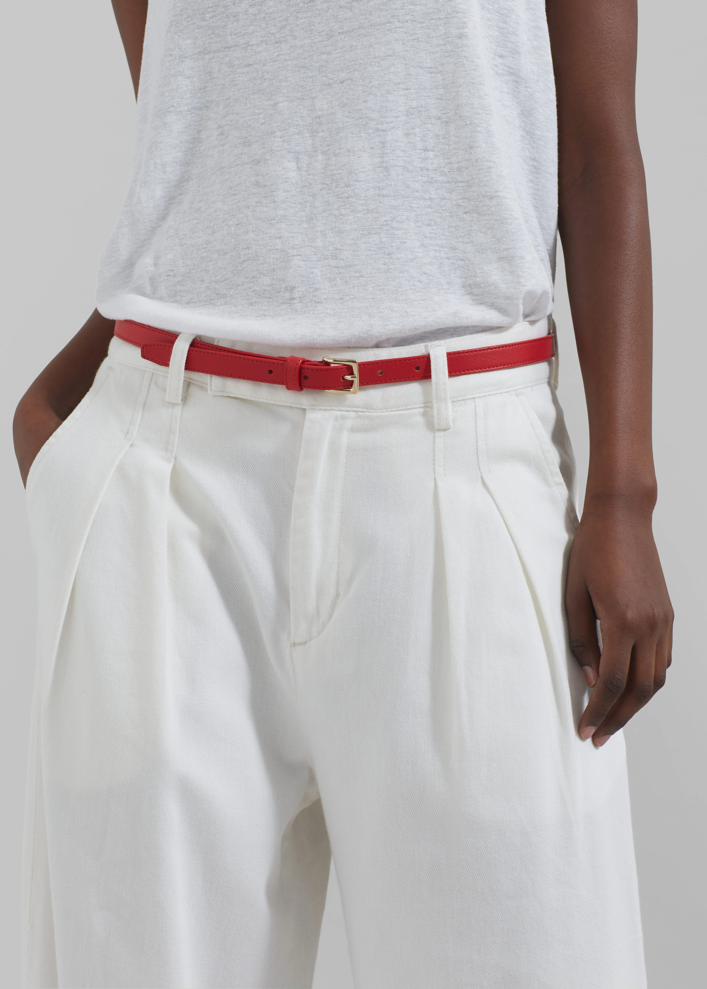 Nolan Pleated Denim Trousers - White - Image 3