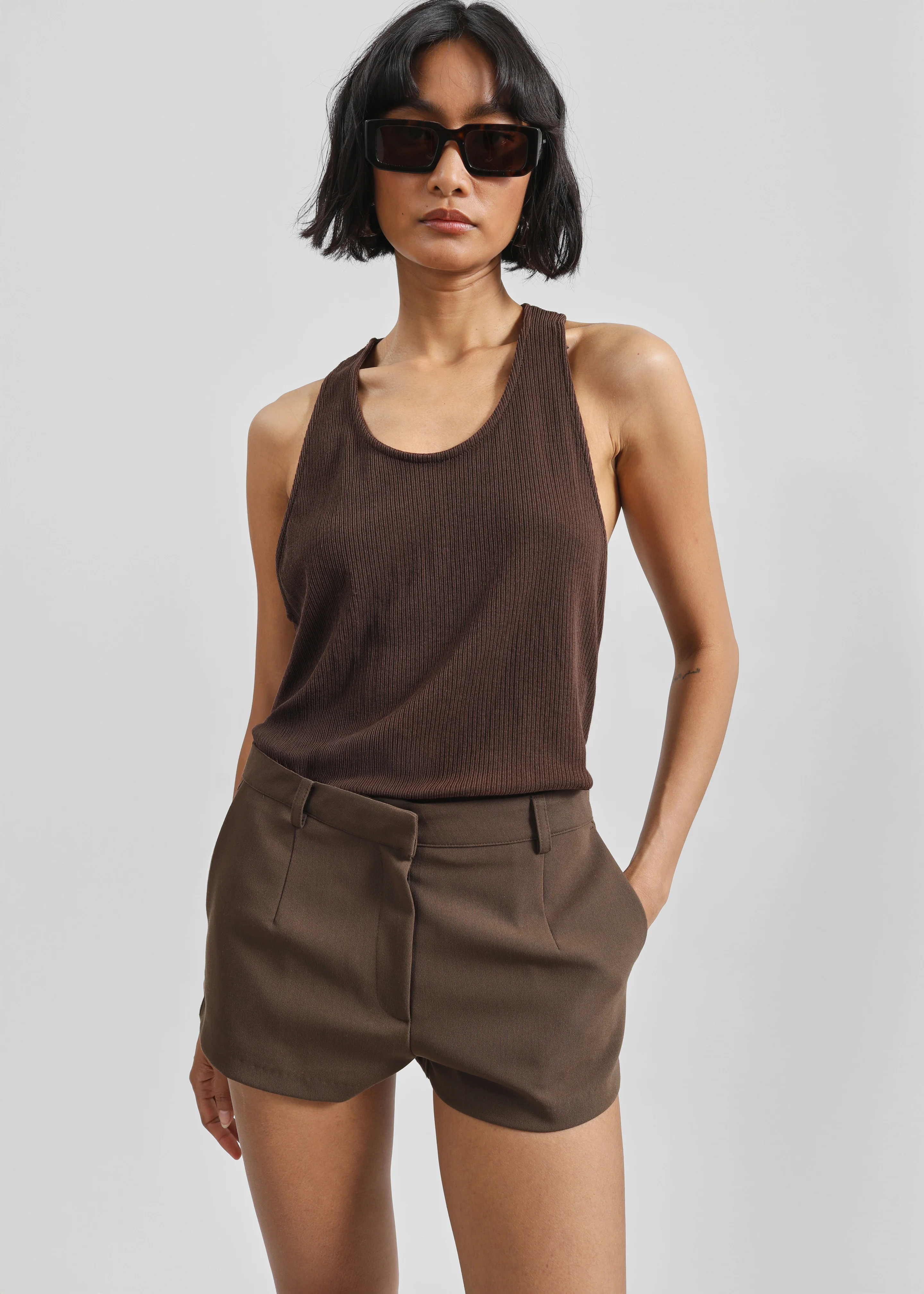 Nox Ribbed Tank Top - Brown - Image 5