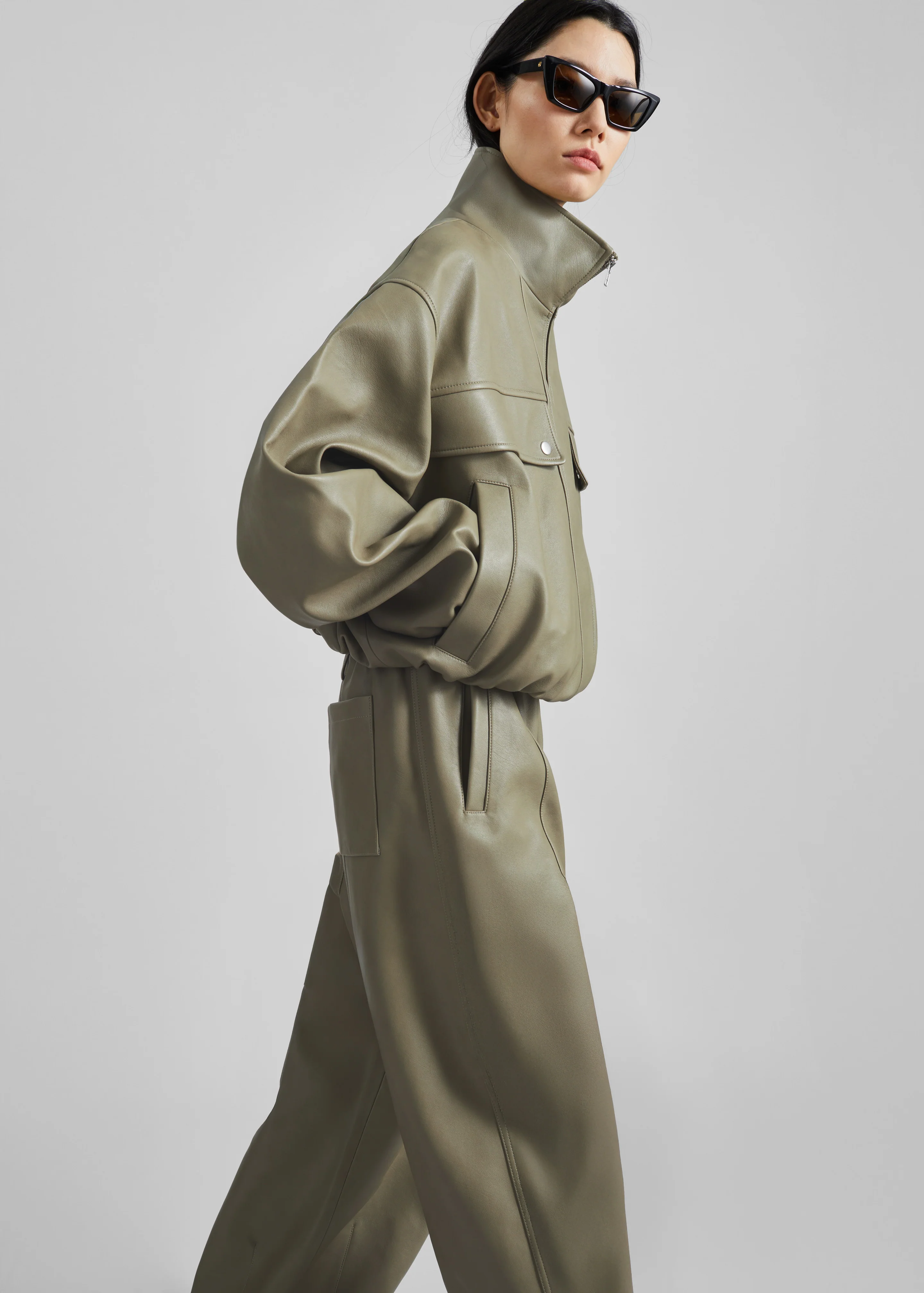 Oakdale Faux Leather Track Pants - Sage - Image 8