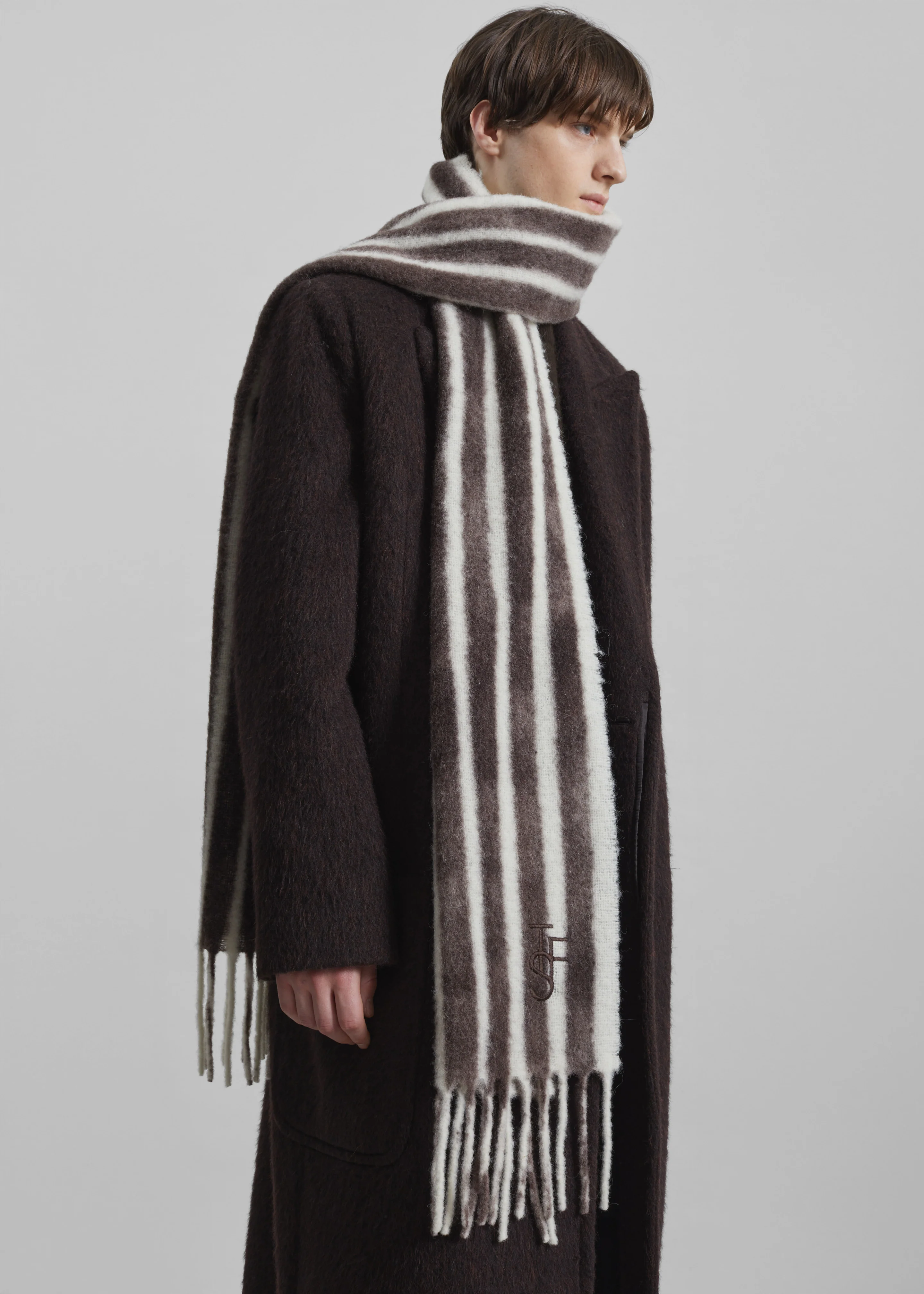 Olari Alpaca Blend Scarf - Brown/White Stripe - Image 10