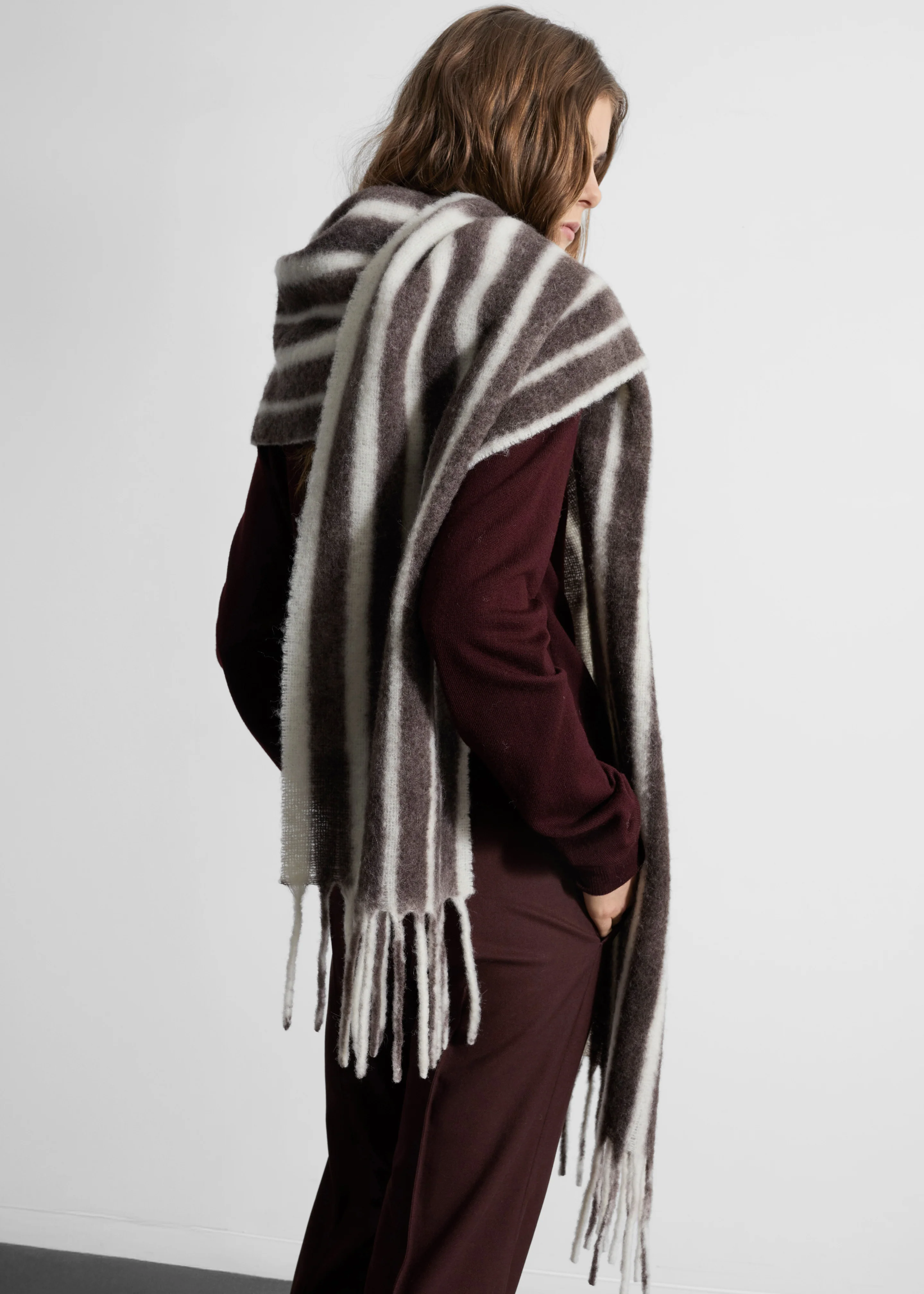 Olari Alpaca Blend Scarf - Brown/White Stripe - Image 5