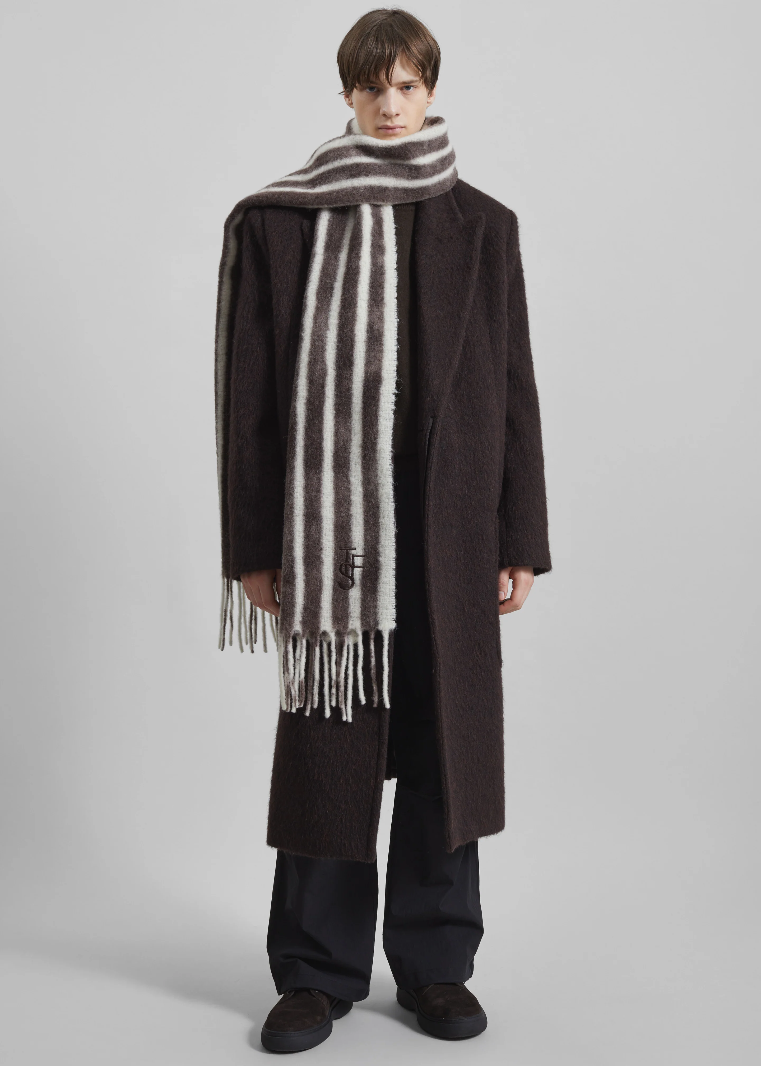 Olari Alpaca Blend Scarf - Brown/White Stripe - Image 7