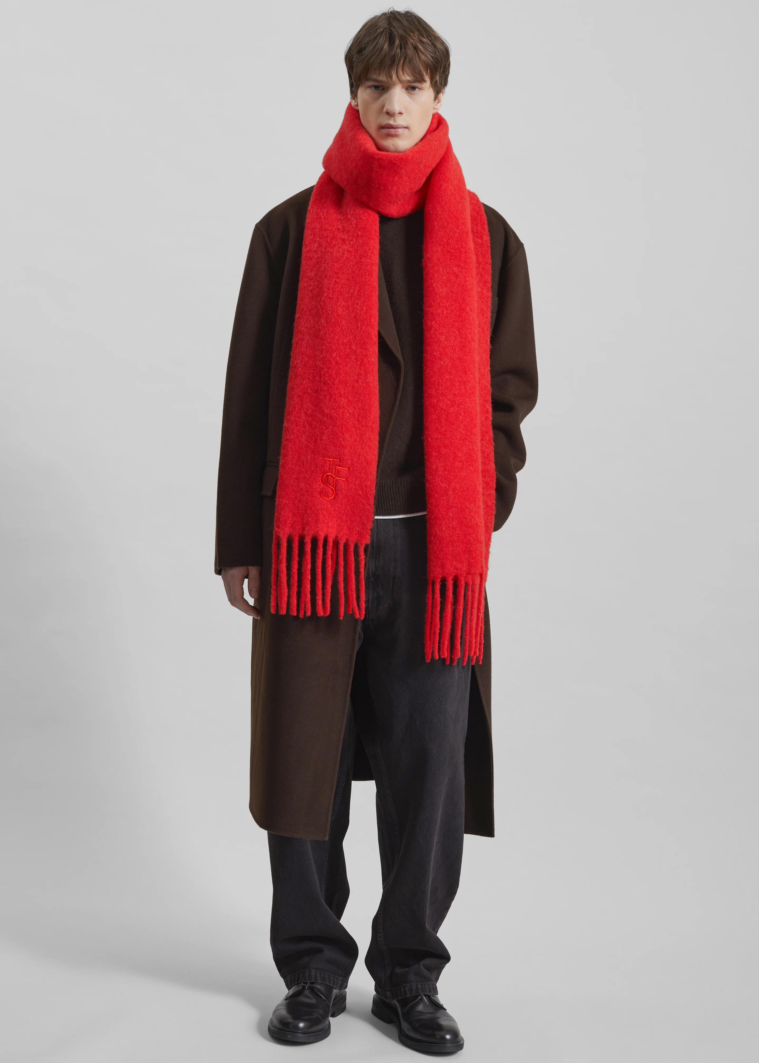 Olari Alpaca Blend Scarf - Red - Image 7