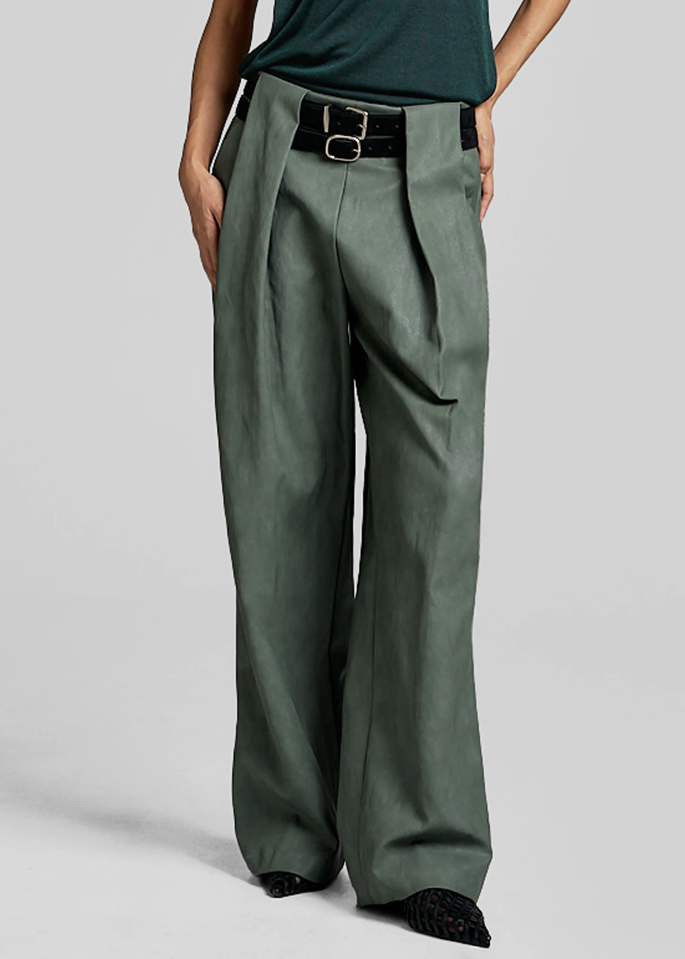 Olivet Faux Leather Trousers - Moss Green