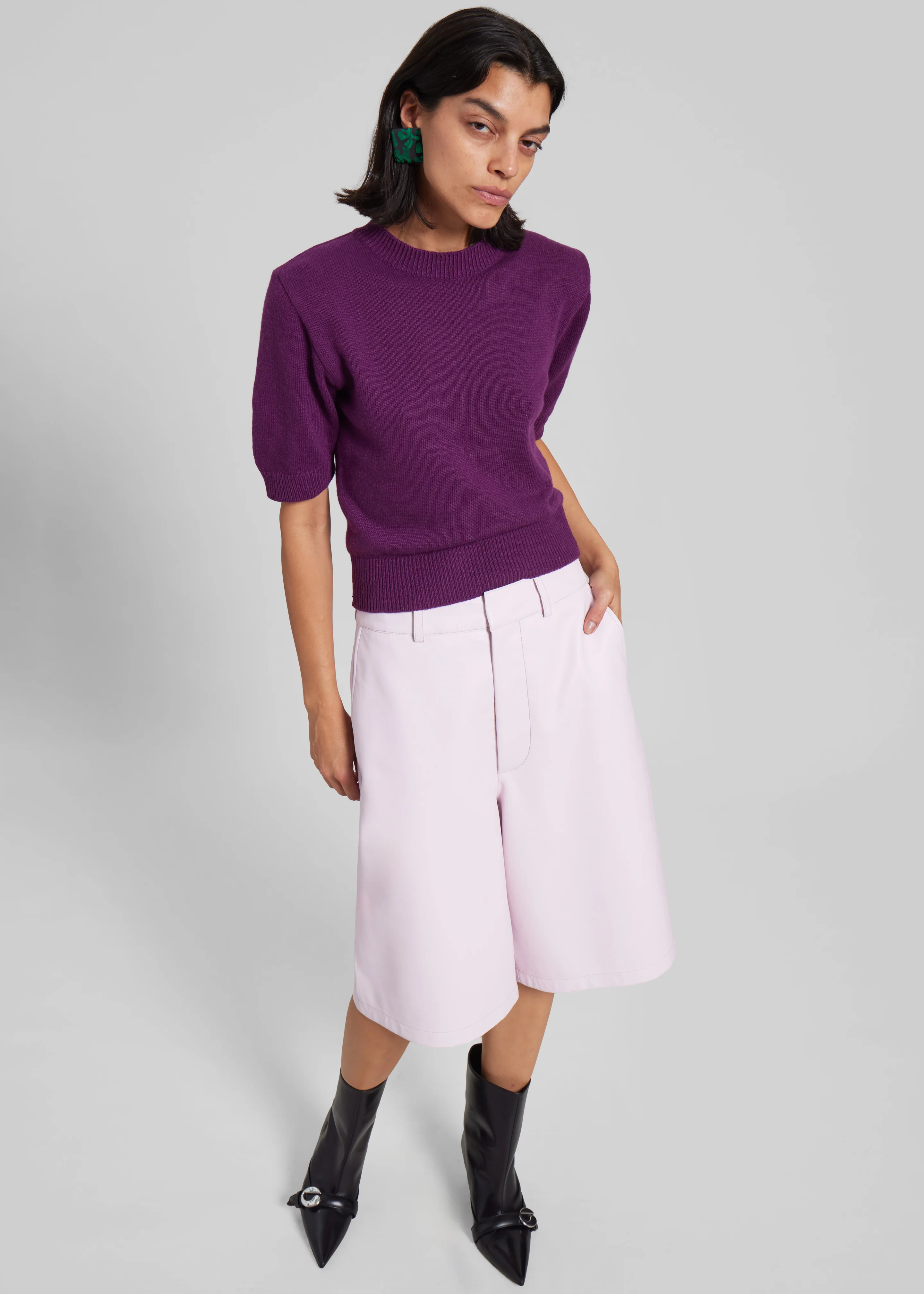 Olivia Leather Bermuda Shorts - Faded Pink - Image 4