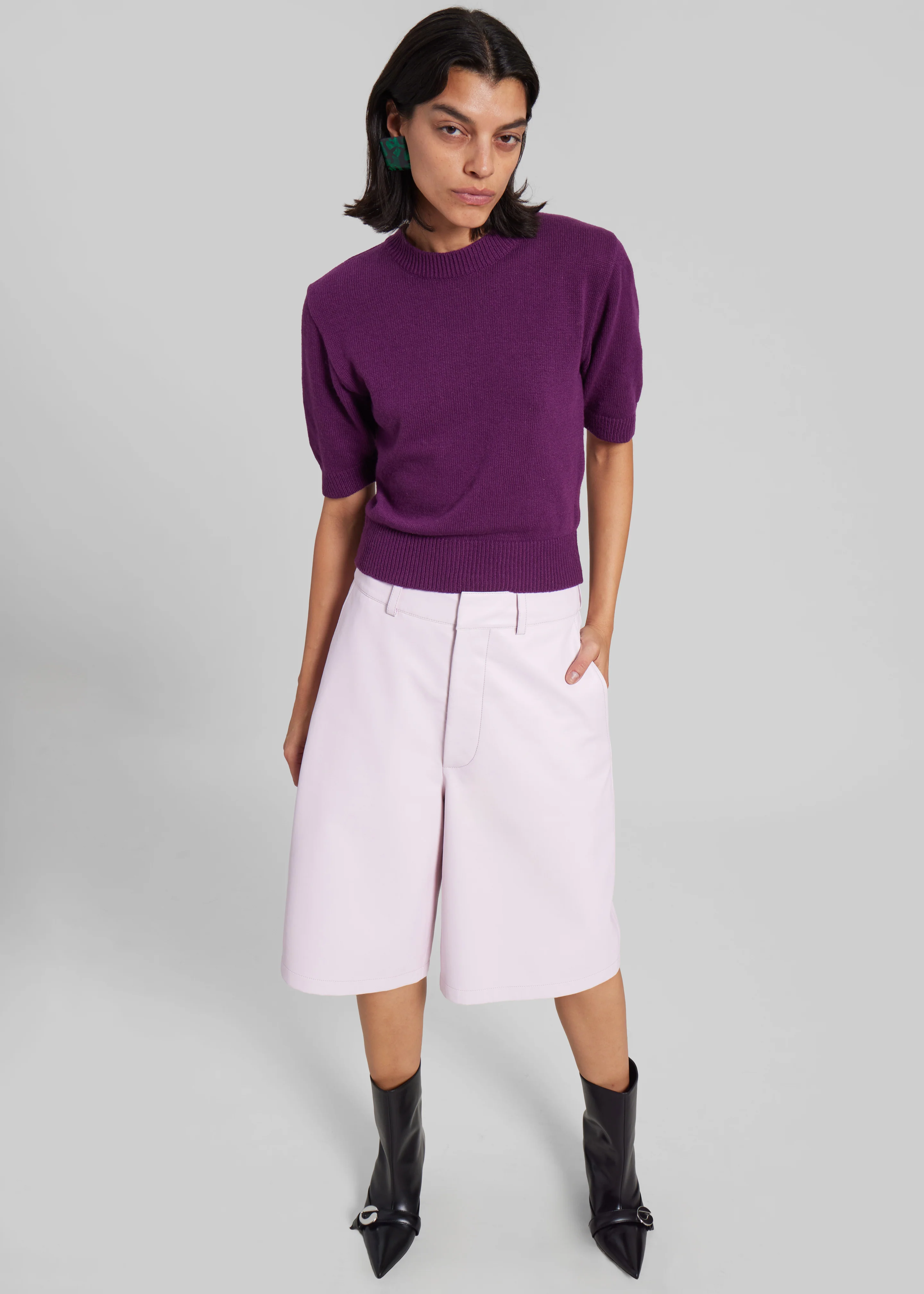 Olivia Leather Bermuda Shorts - Faded Pink - Image 5