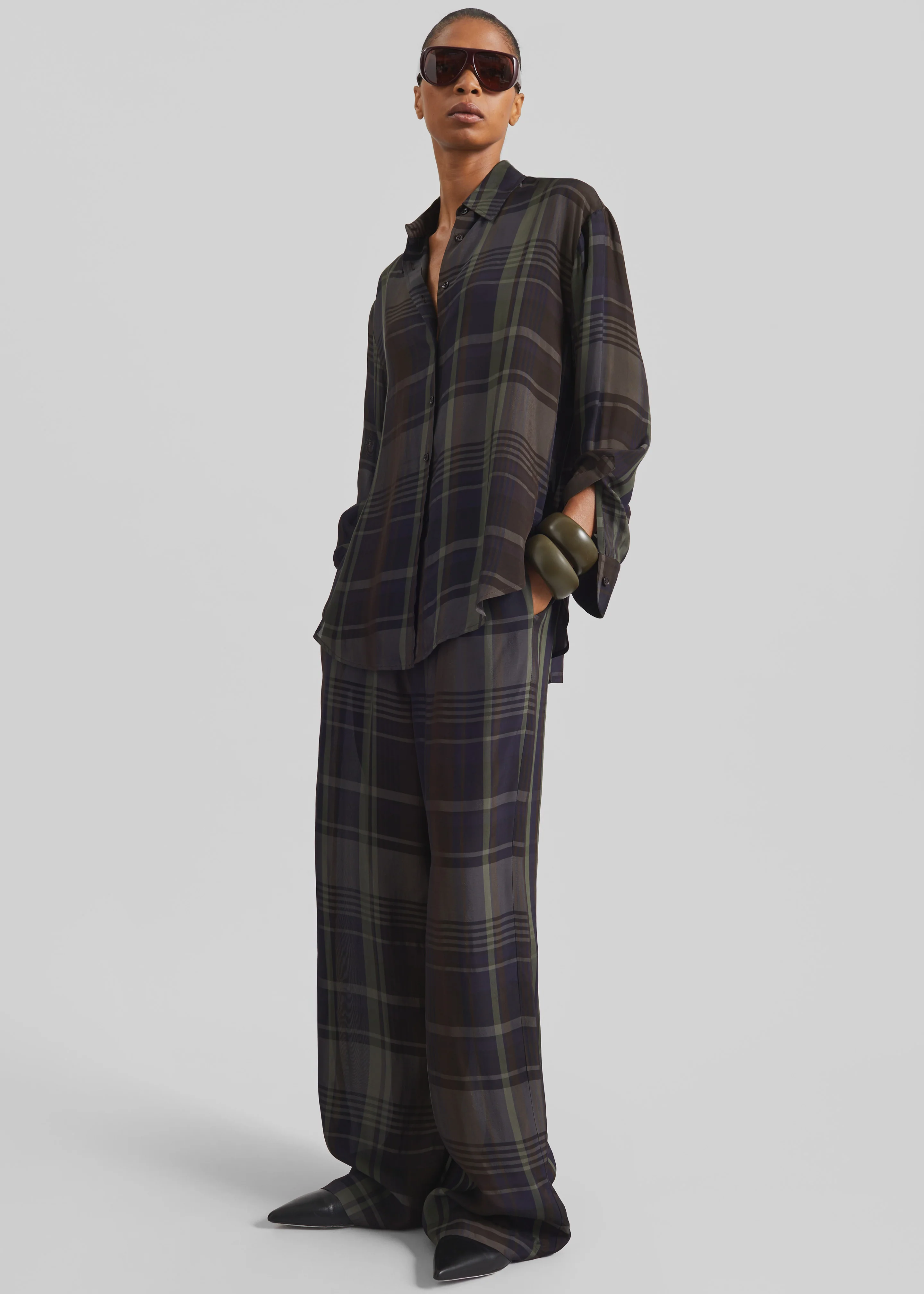 Peri Sheer Fluid Shirt - Navy Tartan - Image 2