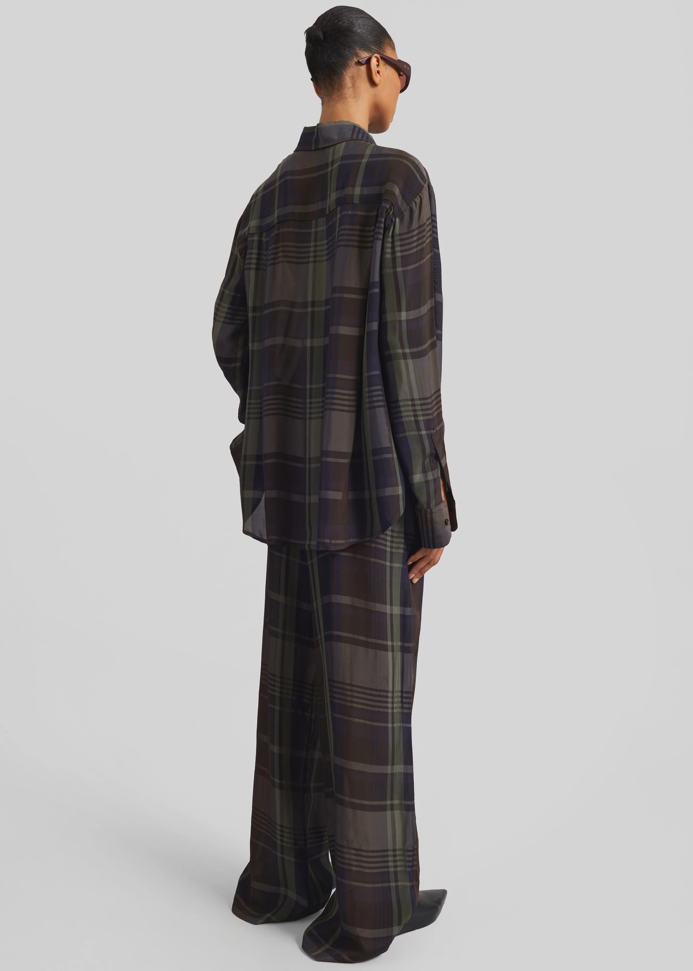 Peri Sheer Fluid Shirt - Navy Tartan - Image 6