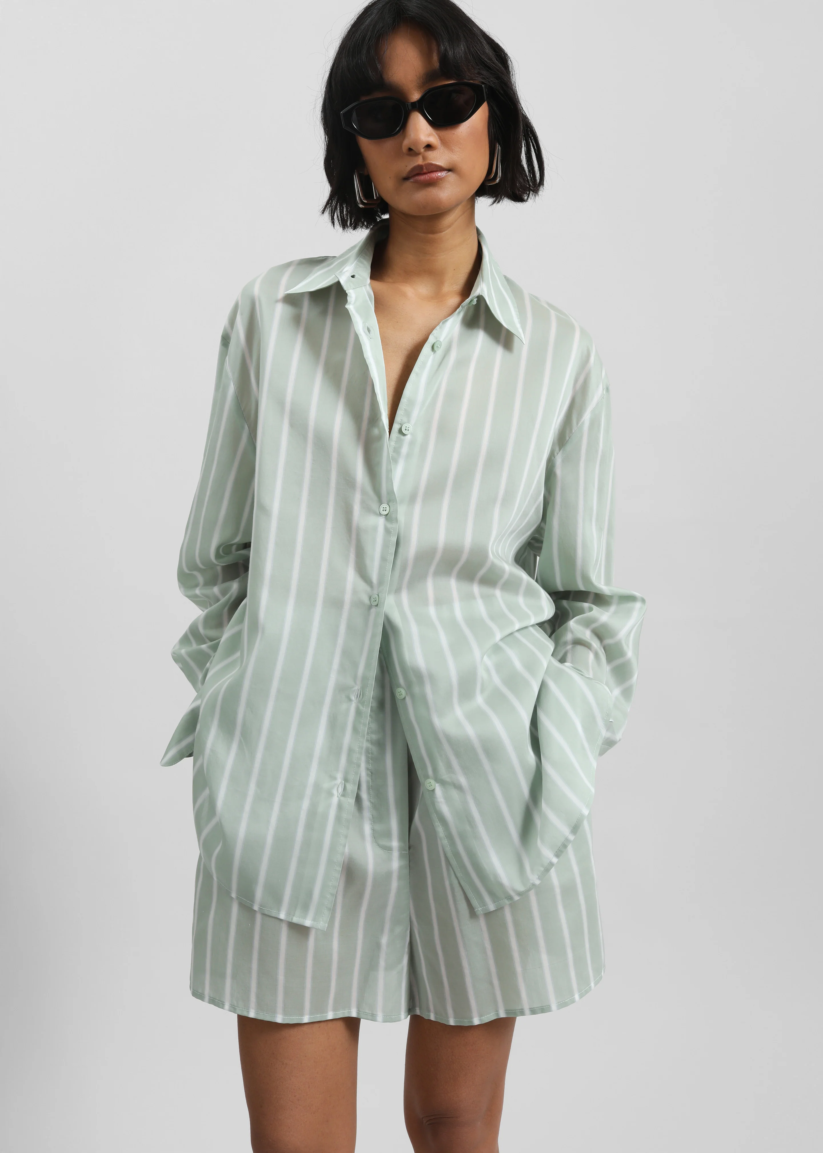 Peri Silk Shirt - Green Stripe - Image 2