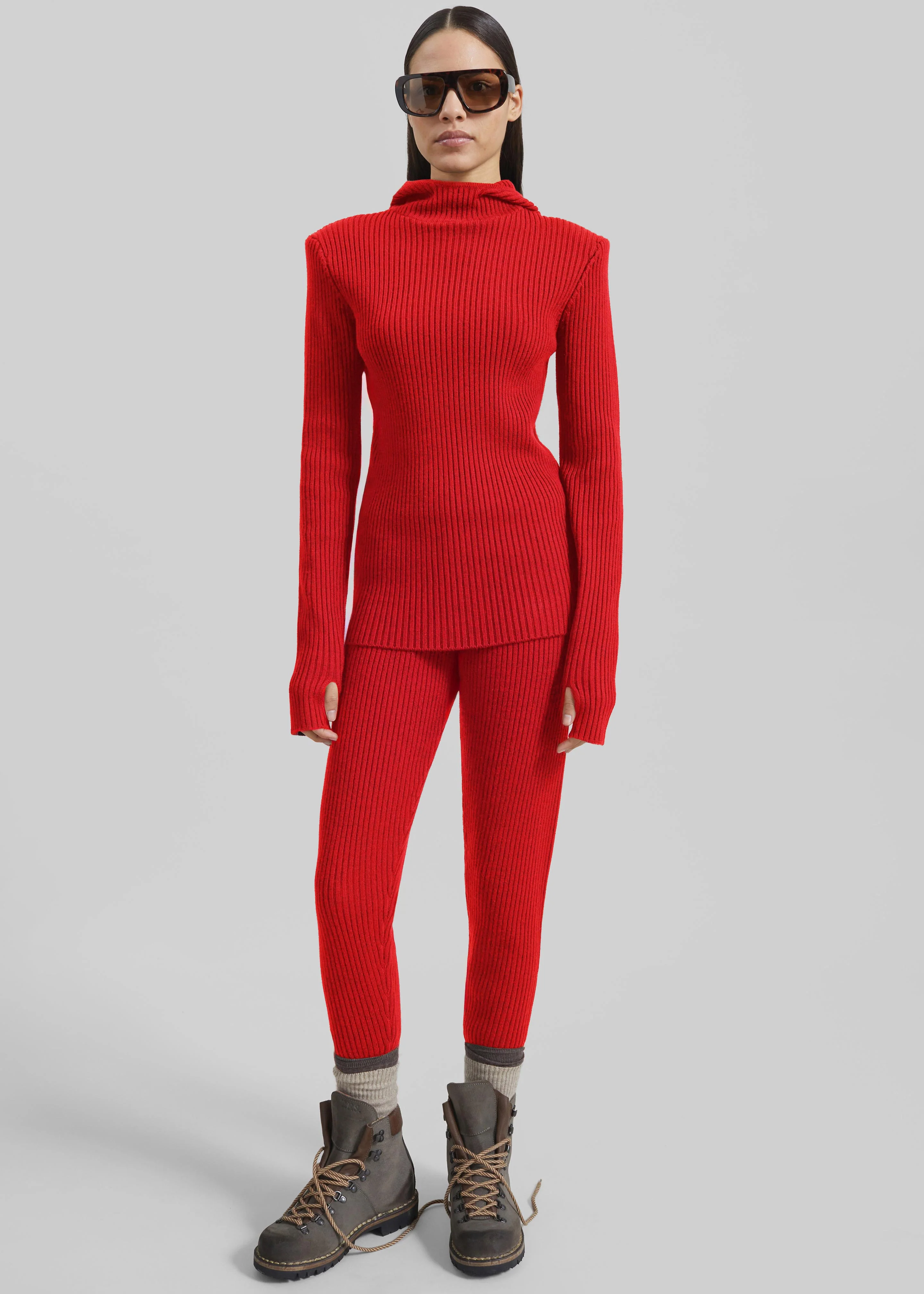 Piuma Knit Stirrup Leggings - Red - Image 6