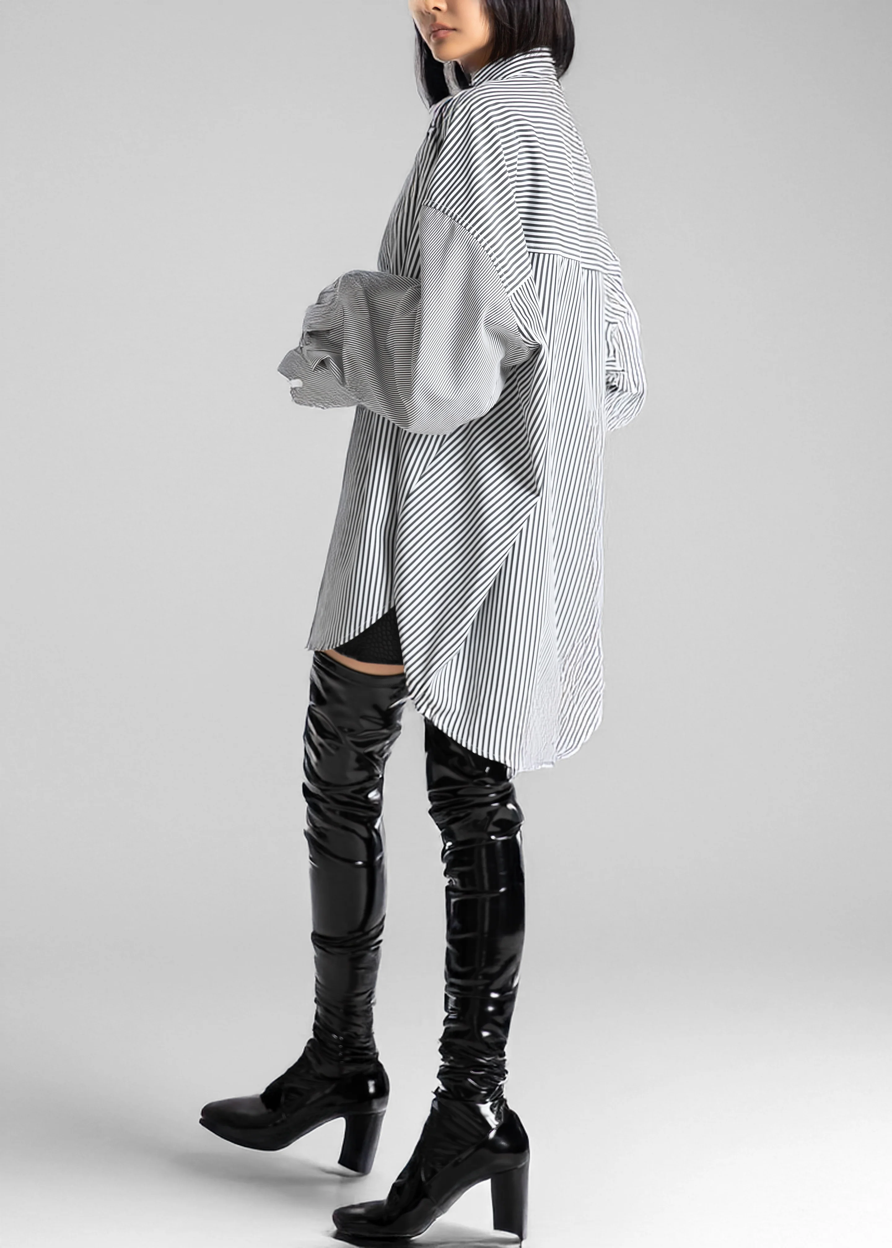 Quillan Button-Down Shirt - White/Black Stripe - Image 3
