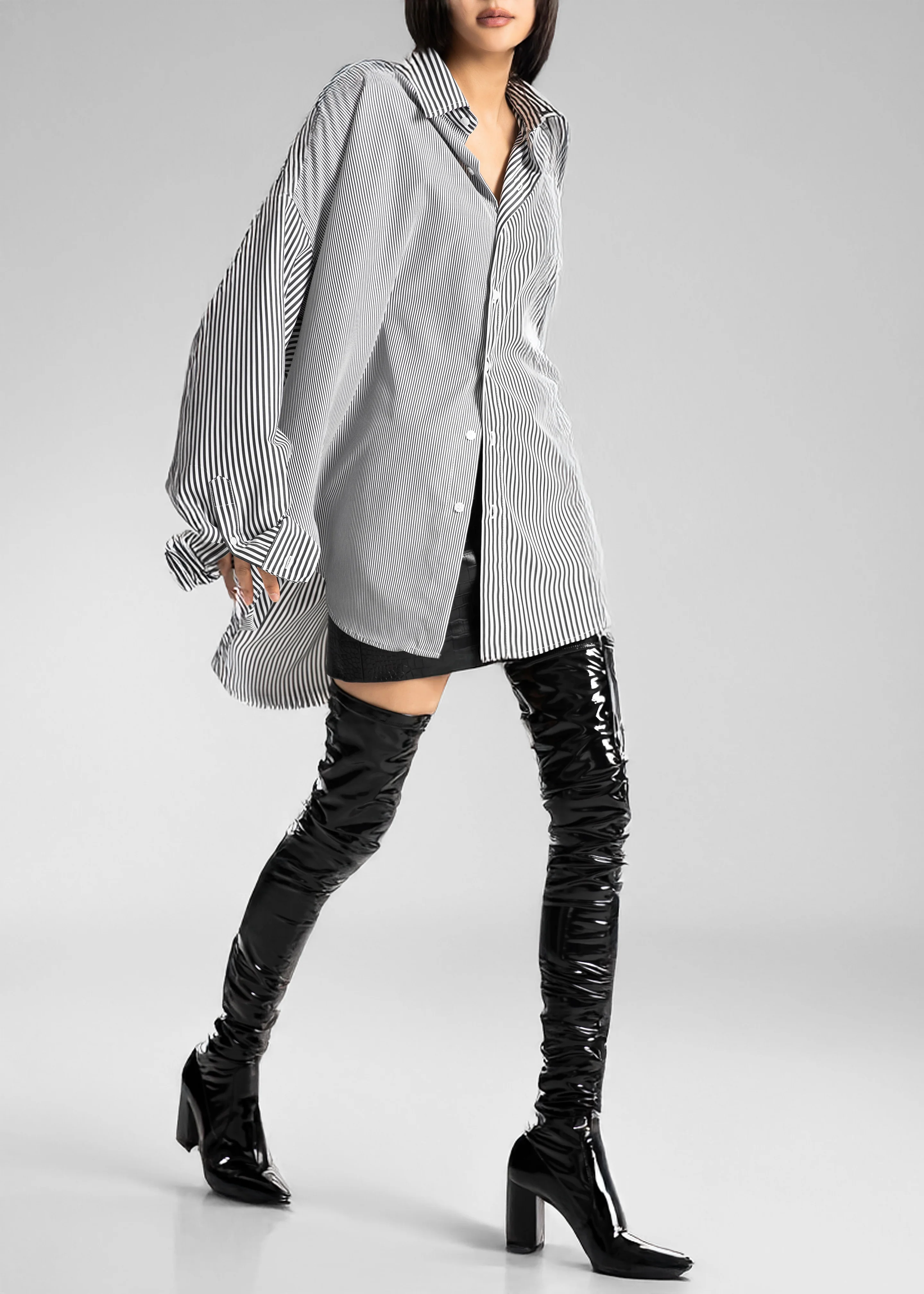 Quillan Button-Down Shirt - White/Black Stripe - Image 4