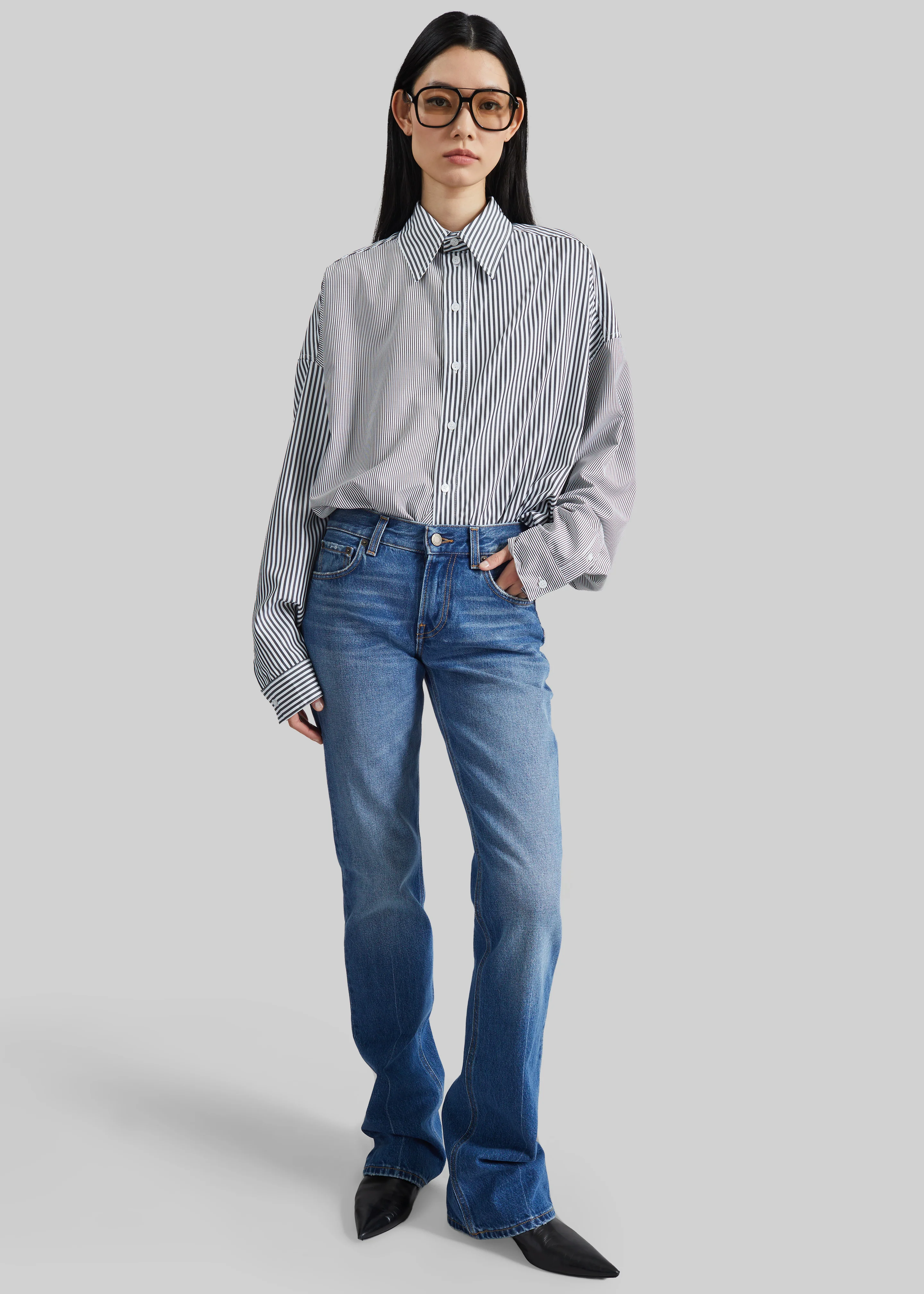 Quillan Button-Down Shirt - White/Black Stripe - Image 7