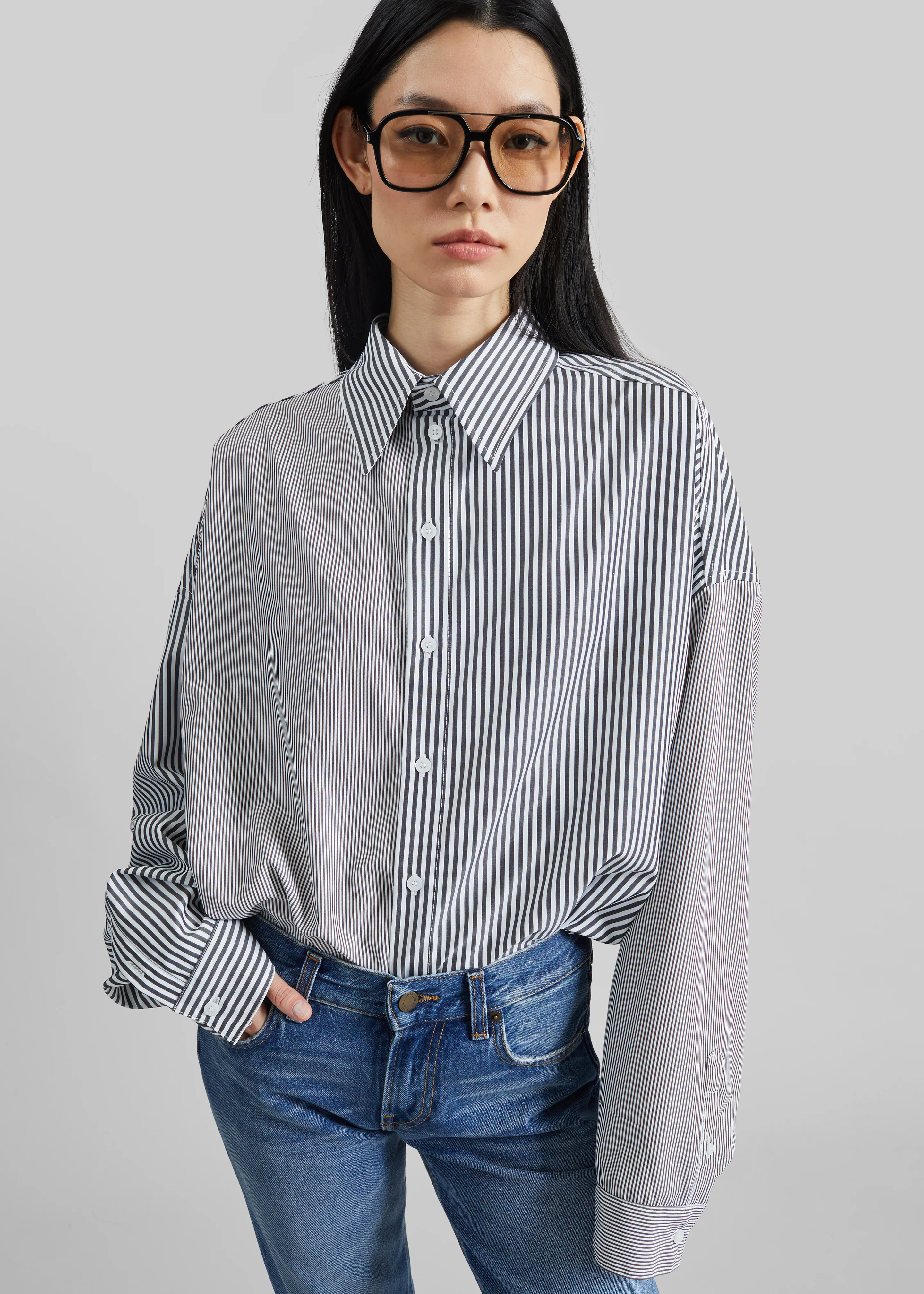 Quillan Button-Down Shirt - White/Black Stripe - Image 9