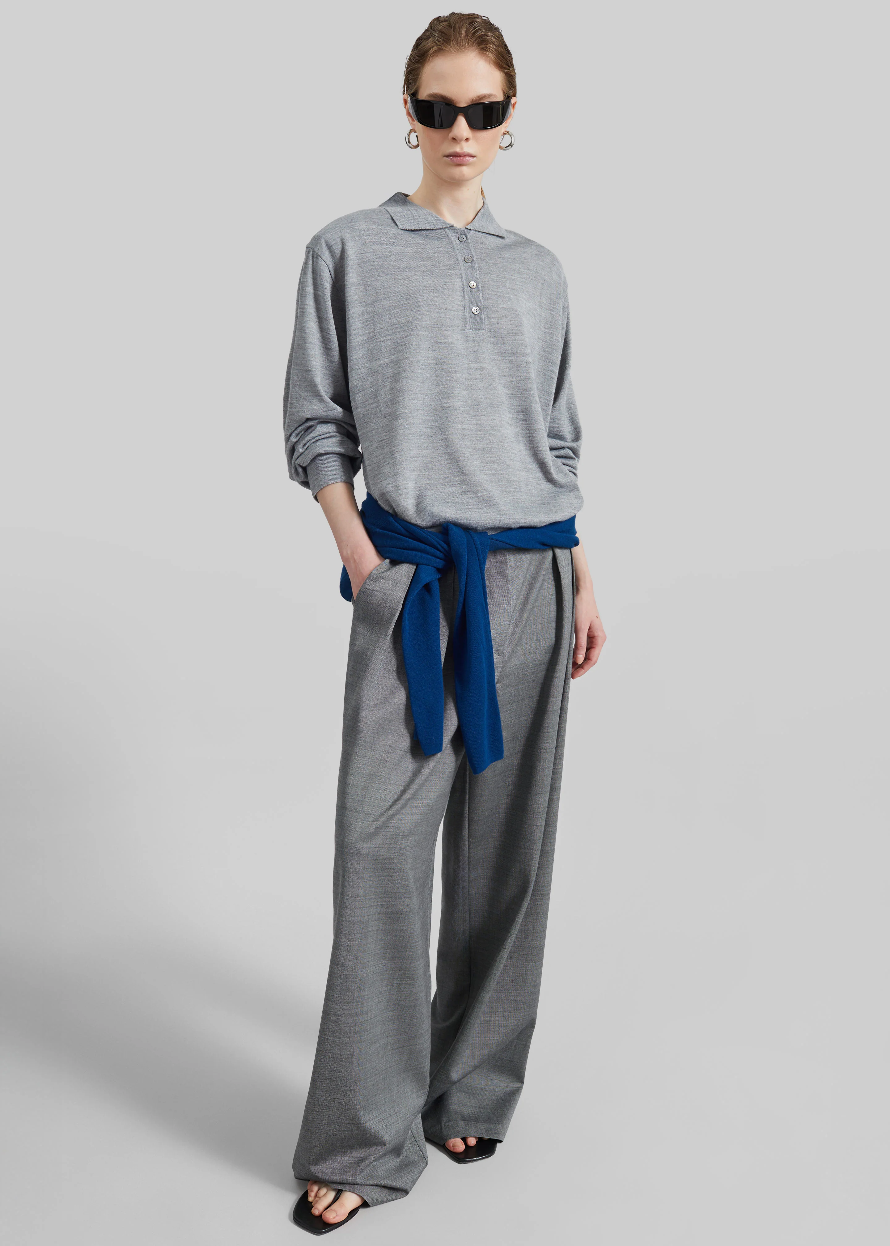 Ripley Pleated Trousers - Grey Melange - Image 11