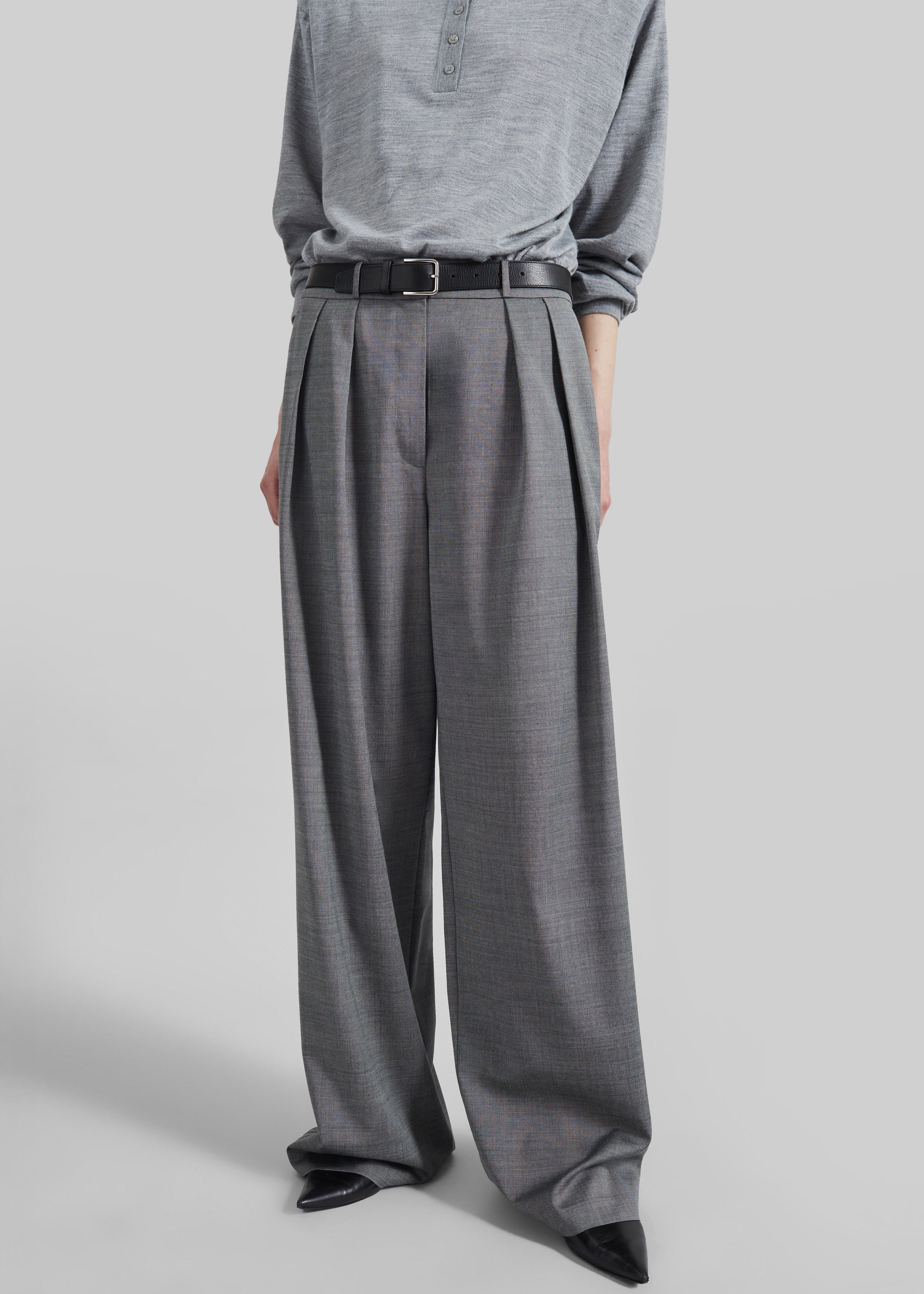 Ripley Pleated Trousers - Grey Melange - Image 12